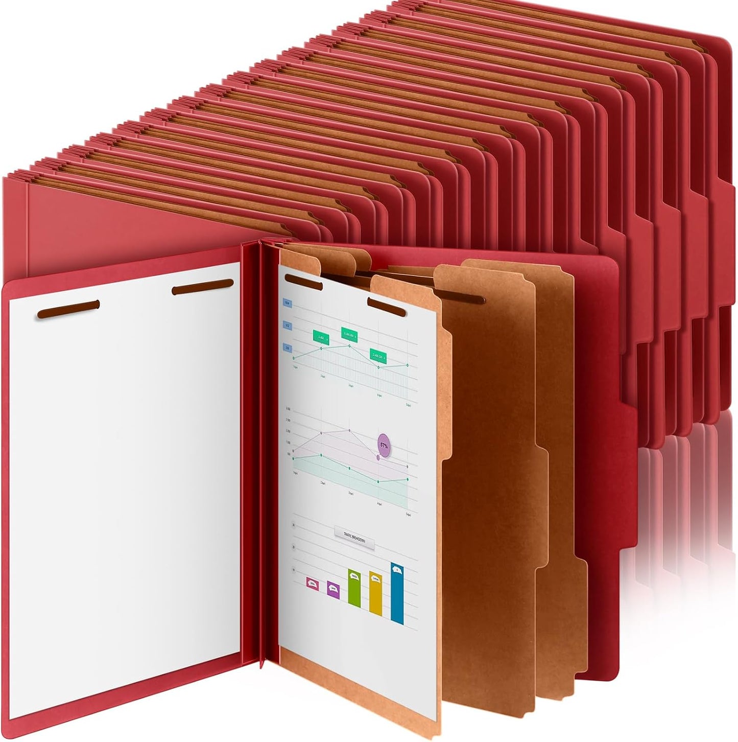 36 Pcs Classification Folders Letter Size, Back to School Supply for Teacher, Student, 3 Dividers Pressboard File Folder Bulk with 2 Fasteners, 3.5 Inch Expanding File Organizer (Red)