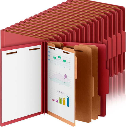 36 Pcs Classification Folders Letter Size, Back to School Supply for Teacher, Student, 3 Dividers Pressboard File Folder Bulk with 2 Fasteners, 3.5 Inch Expanding File Organizer (Red)