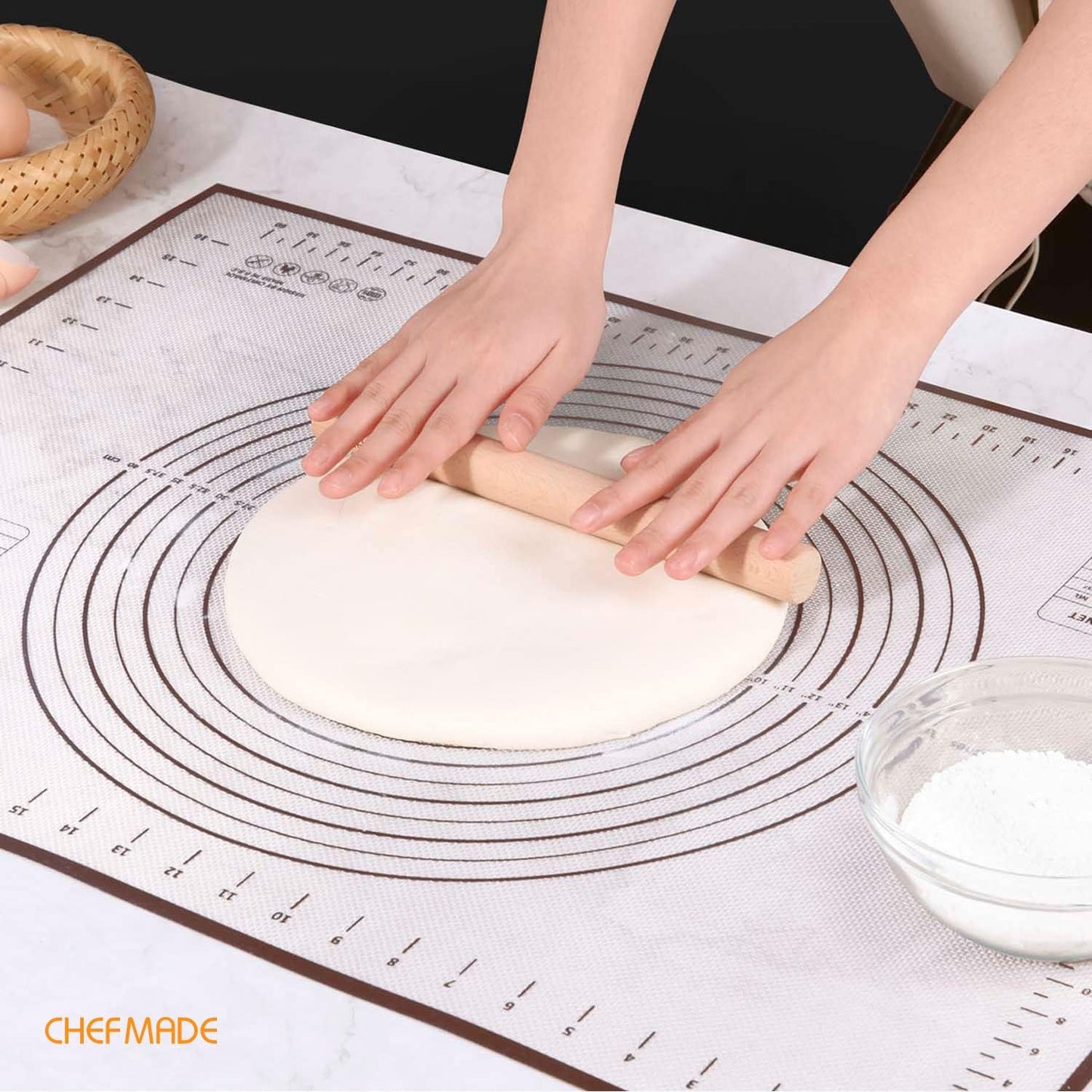 CHEFMADE Silicone Baking Mat, 36" x 24" Extra Thick Large Non-Stick Sheet Mat with Measurement | Non-Slip Reusable Food Grade Flexible Dishwasher Safe｜Making,Cookies,Macarons,Bread,Pastry and Pizza
