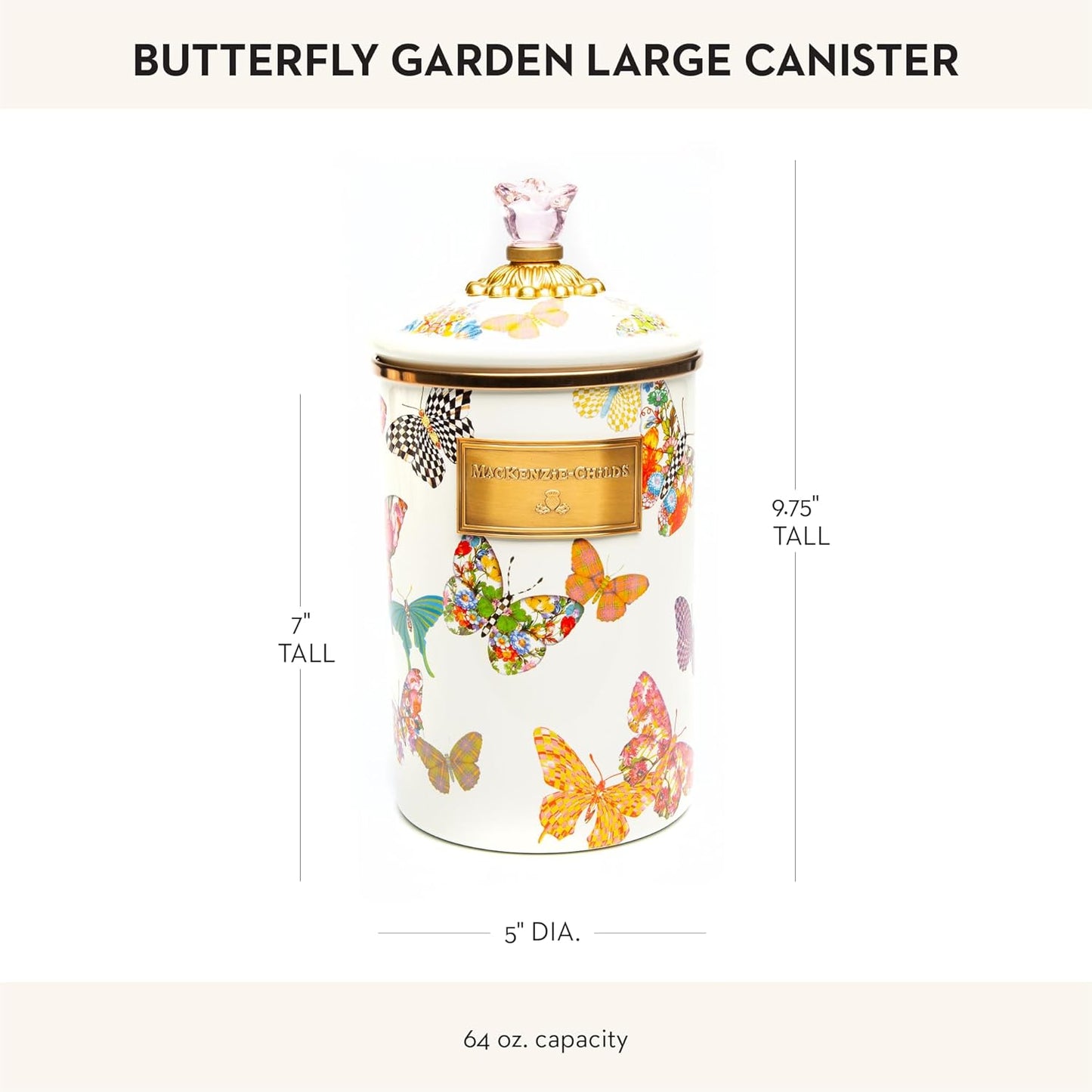 MACKENZIE-CHILDS Butterfly Garden Enamel Canister, Pretty Kitchen Storage Container with Lid, Large