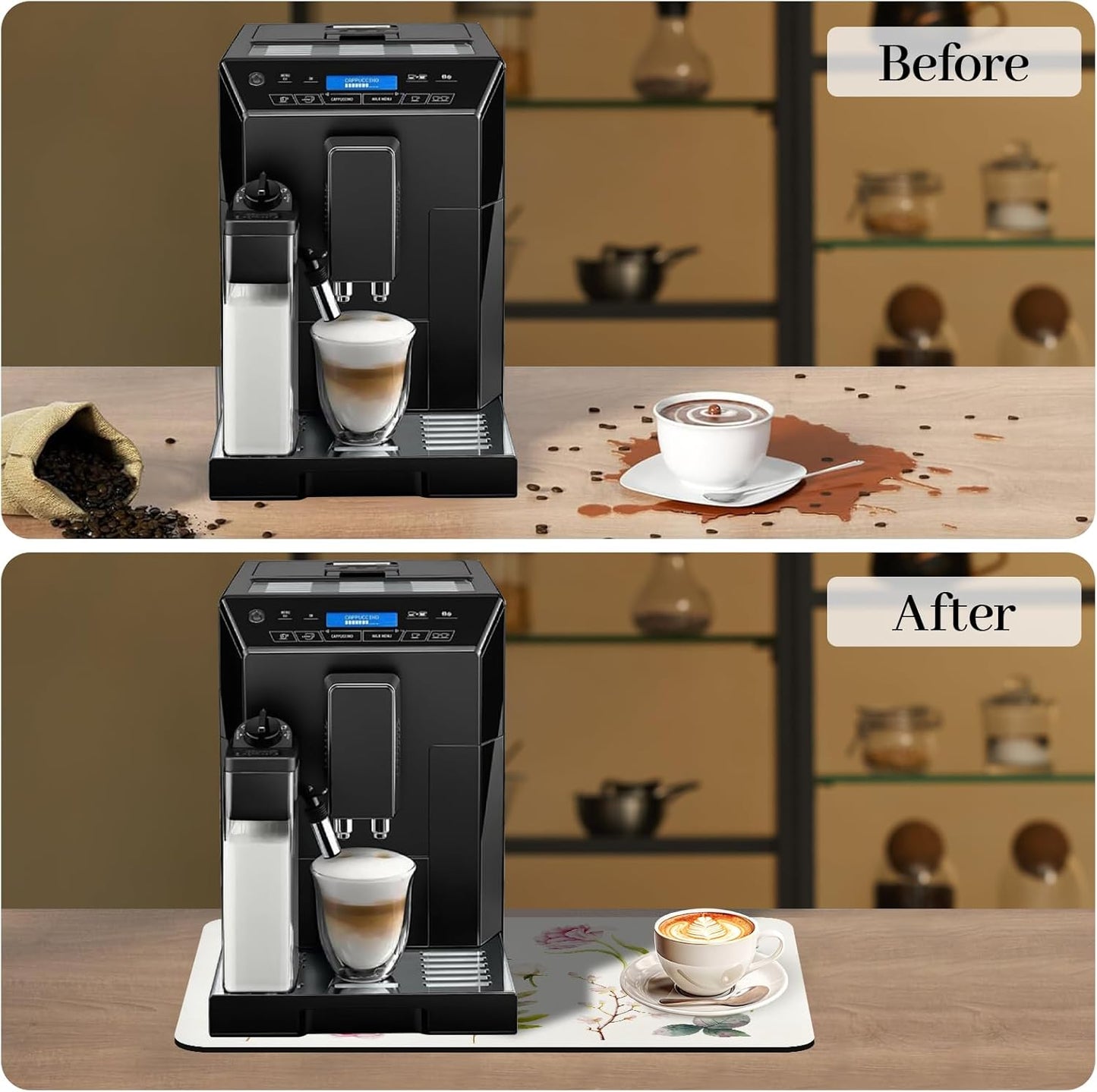 Bloss Dish Drying Mat, 12.2"x19.7" Absorbent Coffee Bar Mat with Waterproof Rubber Back, Fit Under Coffee Maker Machine/Kitchen Counter(Rose)