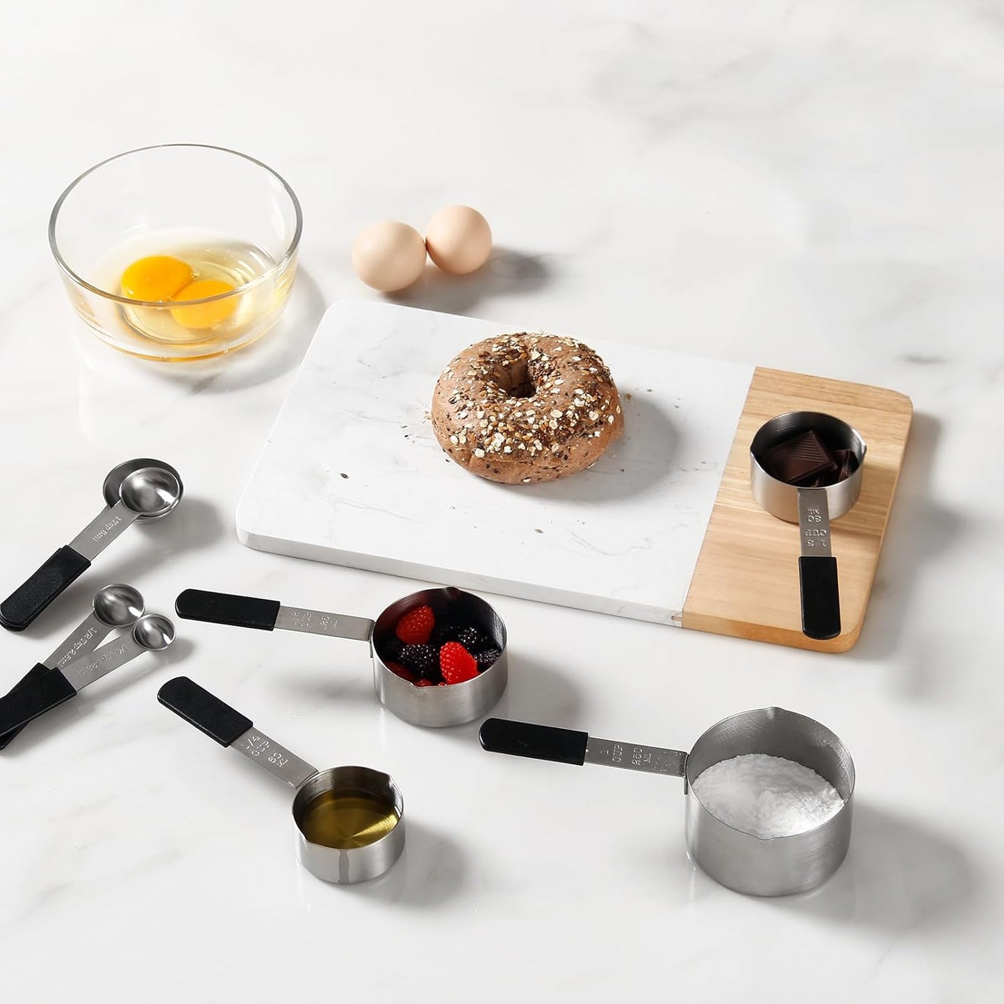 Magnetic Stainless Steel Measuring Cups & Spoons Set – 8-Piece Stackable Set with Engraved Measurements – Dishwasher Safe Baking Essentials