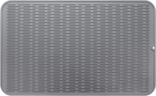 Silicone Dish Drying Mat for Multiple Usage,Easy clean,Eco-friendly,Heat-resistant Silicone Mat for Kitchen Counter or Sink,Refrigerator or Drawer Liner Grey 3XL 28 inches x 18 inches