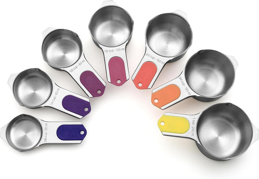Spring Chef Magnetic Stainless Steel Measuring Cups (Patent Pending), Kitchen Tools with Easy to Read Markings for Measuring Dry or Liquid Ingredients, Set of 7, Mountain Sunrise