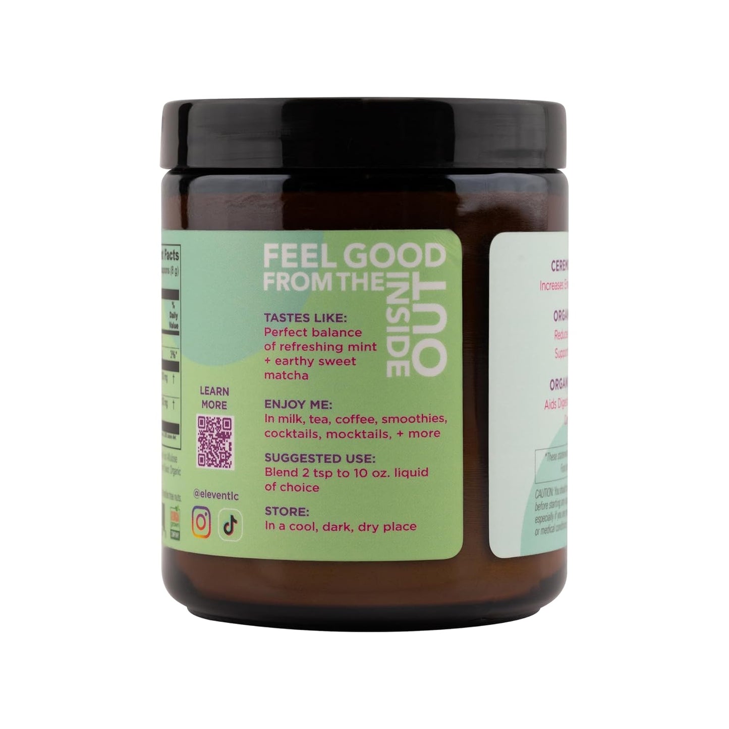 Eleven TLC Mint Matcha Powder with Lavender – Sugar-Free Japanese Green Tea for Lattes, Mocktails, Smoothies – Calm Energy, L'Theanine, Vegan, Low-Calorie, Barista-Approved Wellness Mix, Packaged Glass Jar