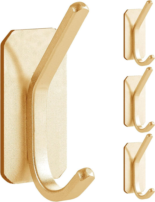 Paoli Heavy Duty Adhesive Hooks,Self-Adhesive Hooks Multiple Colors and Styles 30 lb Maximum Load for Home Schools and Offices (4pc, Gold)