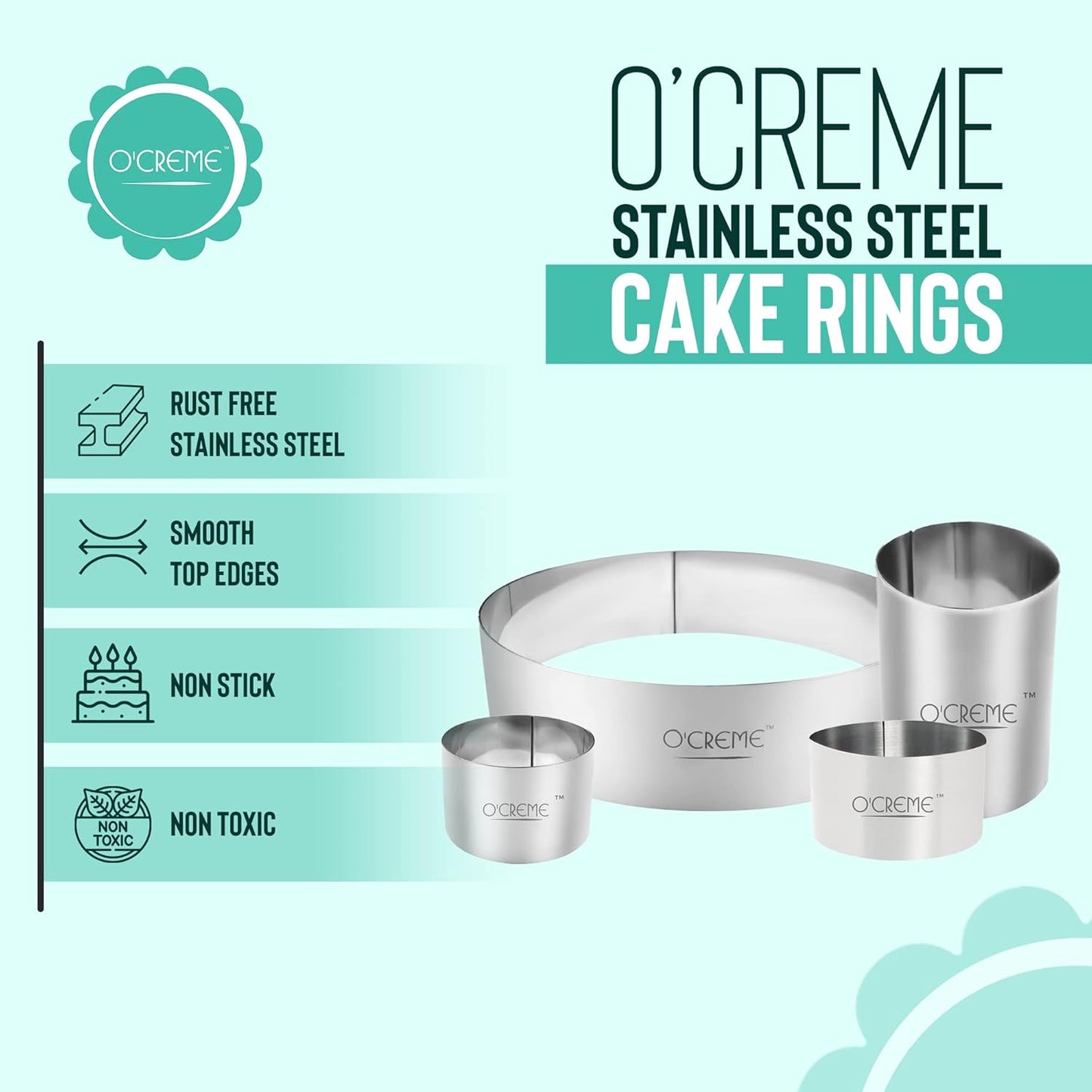 O'Creme Cake Ring Sturdy Stainless Steel Round Mousse Cake Ring Mold for Baking, Dessert Cake Decorating Pastry Rings 10 Inch Diameter x 2-1/2 Inch High