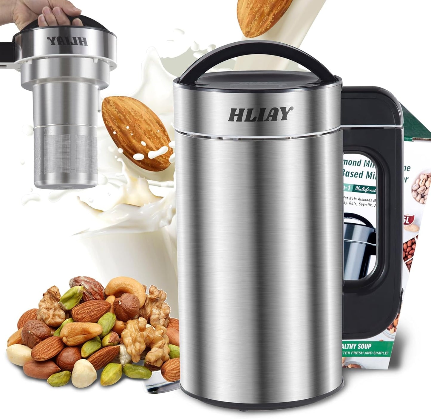 Automatic Nut Milk Maker Machine 50oz(Built-in Strainer), 6-7 Cups Per Batch, 100% Food Grade Stainless Steel 7-IN-1 Multifunctional Almond Milk Maker for Homemade Oat, Coconut, Soy&Plant Based Milks
