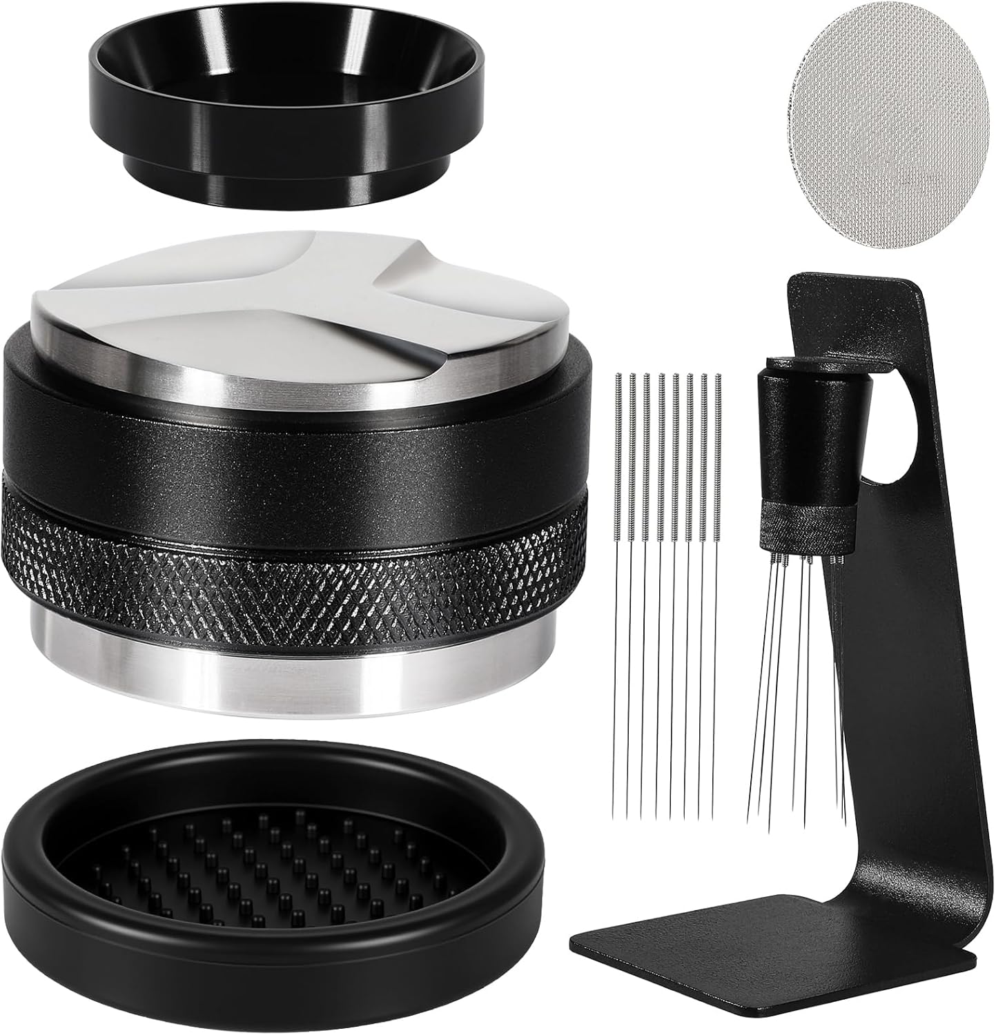 Espresso Accessories Kit 51mm, Coffee Distributor and Tamper Leveler, 316 Stainless WDT Tool with Magnetic Stand, Puck Scree and Dosing Funnel Set Fits Espresso Machine Press and 51mm Portafilters