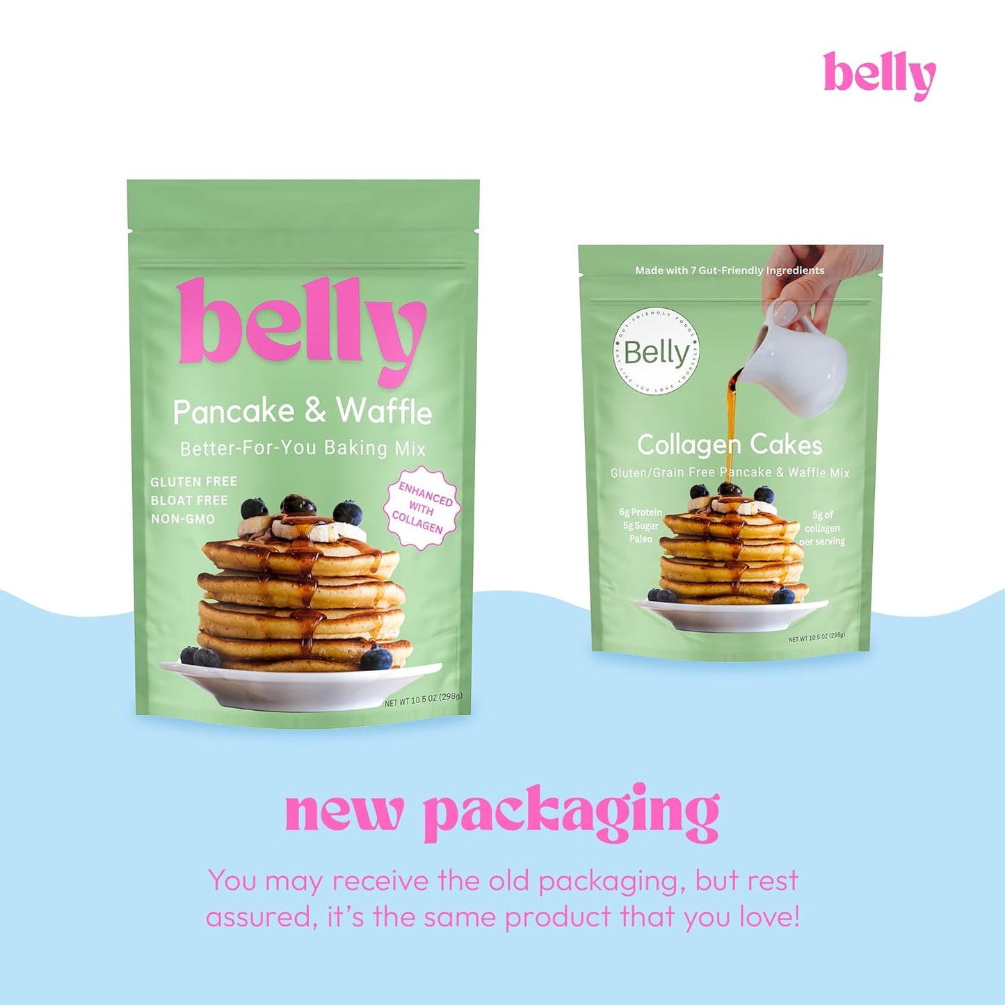 Belly Pancake Mix & Waffle Mix with Collagen Protein | High-Protein | Pancakes & Waffles | Grain-Free Dairy-Free Nut-Free | Healthy Snacks For Adults & Kids | Women-Owned Business | 9.4 oz | 3 Pack