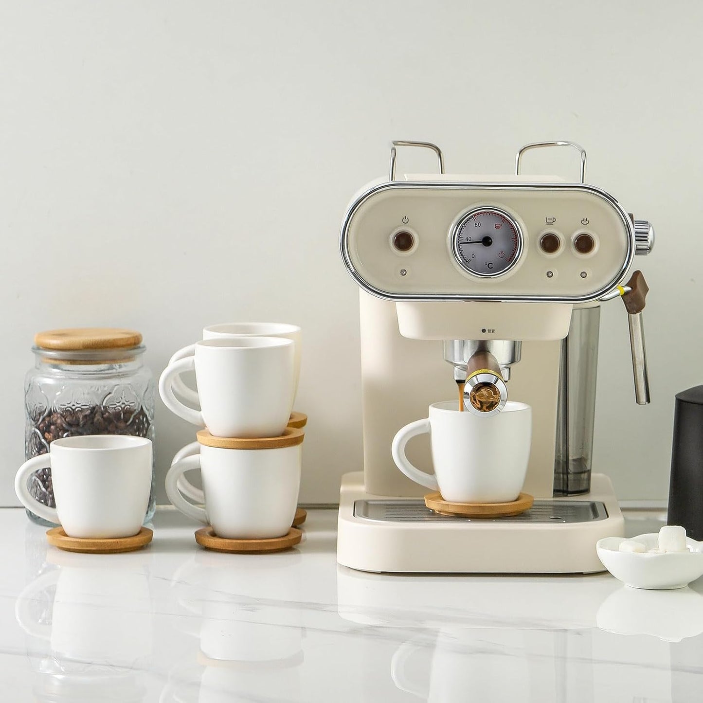 Hasense Cappuccino Cups with saucers, 6 Ounce Ceramic Coffee Mugs Set of 6 Perfect for Espresso, Specialty Coffee Drinks, Latte, Cafe Mocha and Tea, White