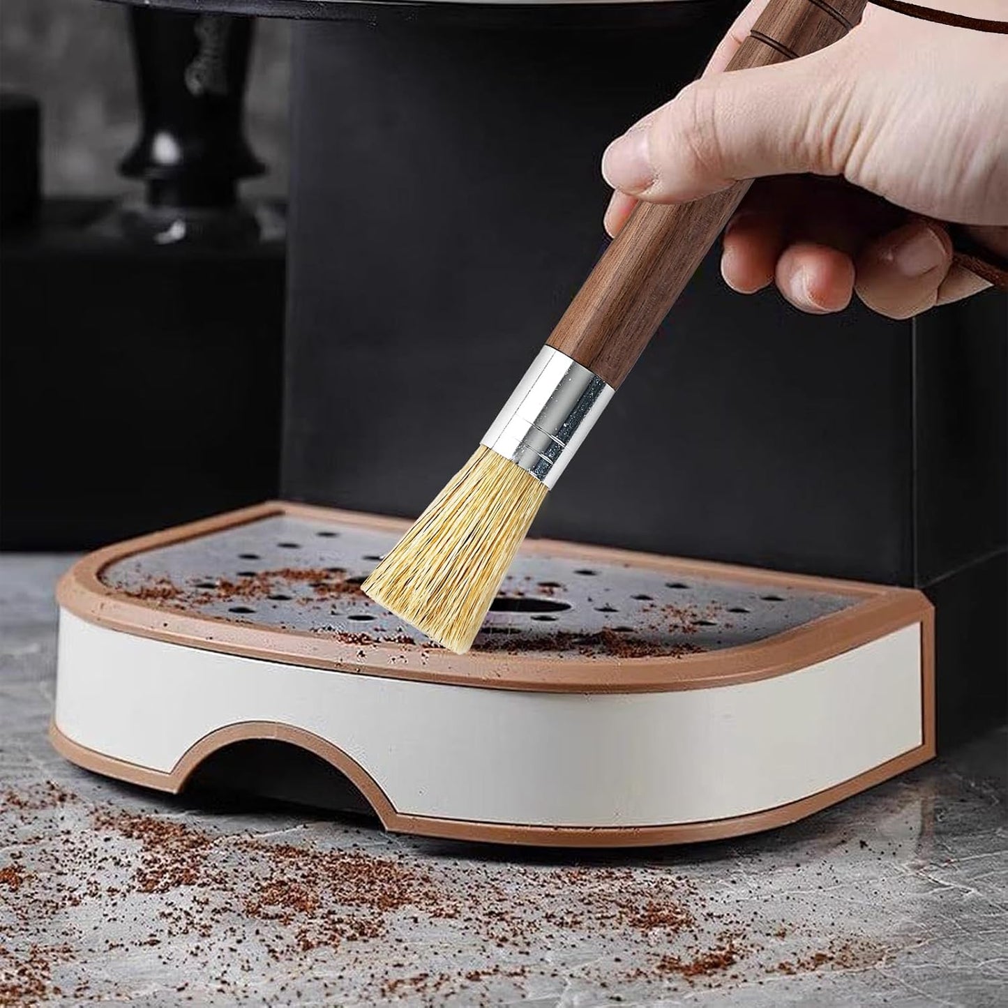 Coffee Grinder Cleaning Brush Set, Espresso Machine Brush Cleaner Tool with Walnut Wood Handle and Natural Bristles for Barista Home Kitchen