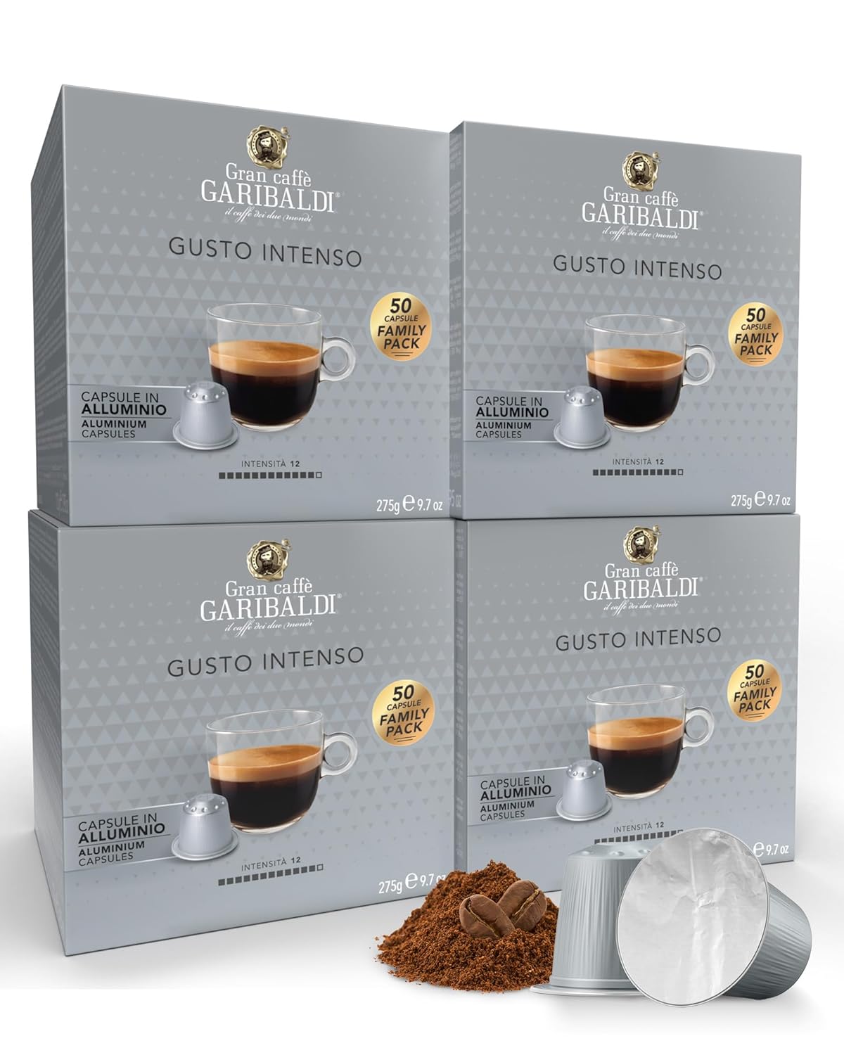 Gran Caffè Garibaldi Espresso Pods, Italian Roasted Coffee, Compatible Nespresso Original Line Machines, Nitrogen Flushed, Strong & Intense, Cocoa & Dried Fruit, Dark Roast - Gusto Intenso (Aluminum) 200 Cups