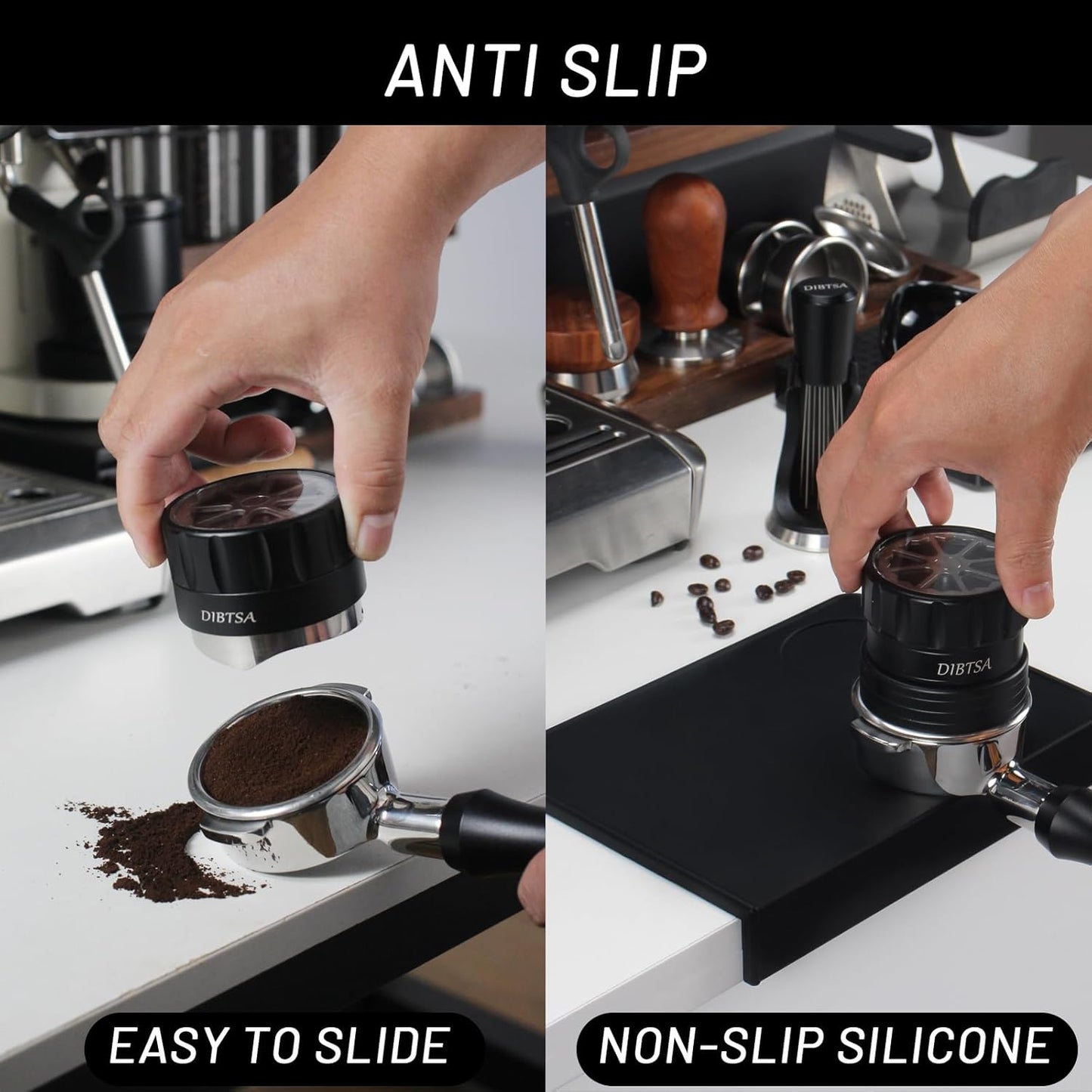 Espresso Tamping Mat, Silicone Coffee Tamper Mat with Corner Edge Tamp Support Station for Countertop, Barista Tools, Espresso Accessories, Black