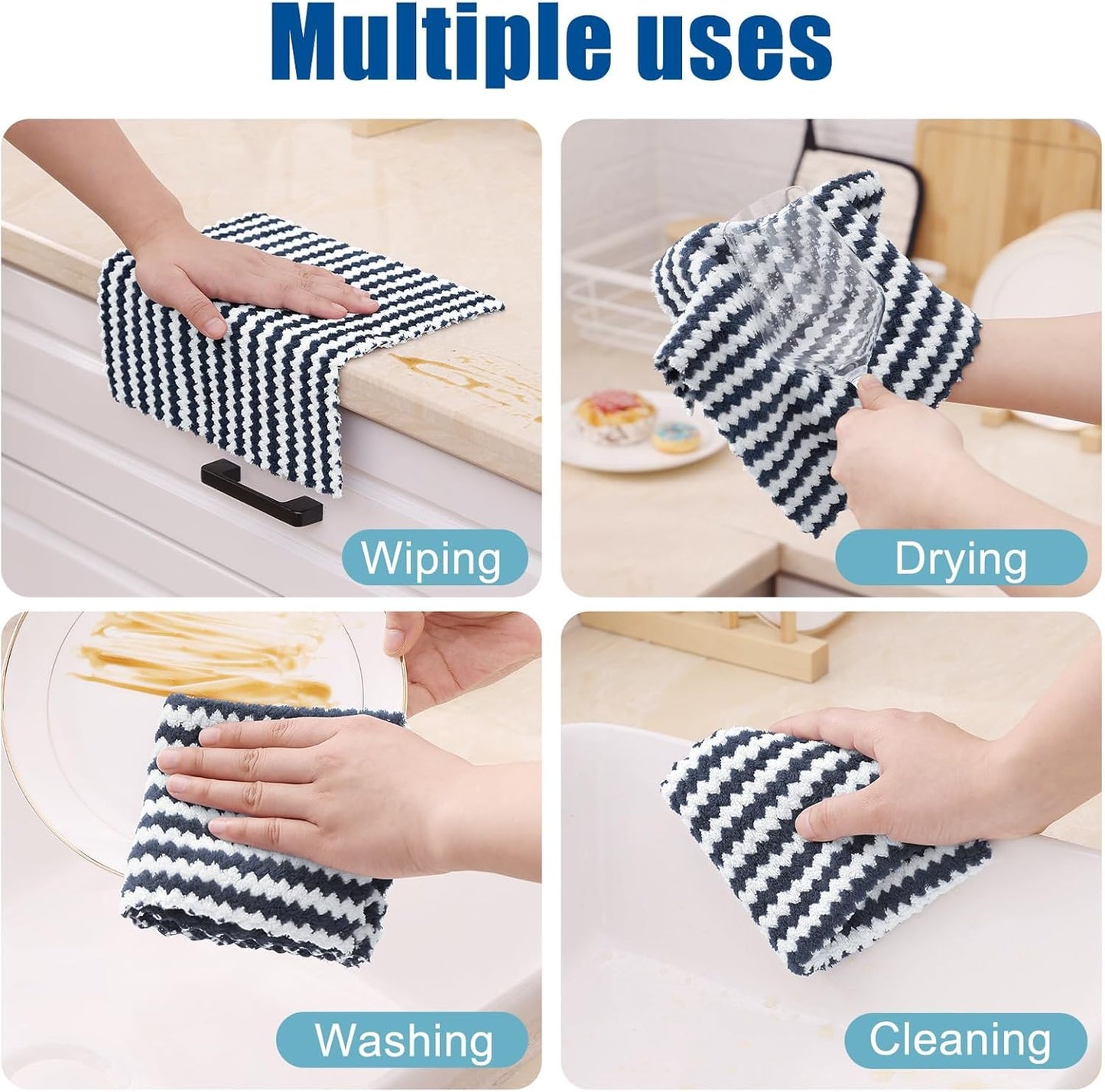 Homaxy 24 Pack Kitchen Dish Cloths, Ultra Soft and Absorbent Dish Towels, Reusable Fast Drying Microfiber Cleaning Cloth, Coral Velvet Wave Design No-lint, 10 x 10 inches, Dark Grey