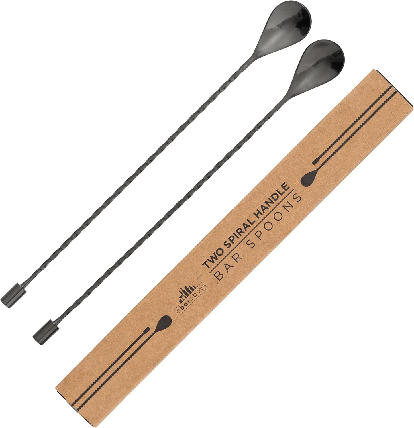 A Bar Above Bar Spoon Set, Spiral Handle, Stainless Steel Mixing Spoons for Cocktail Mixer Set, to Stir and Layer, Basic Professional or Home Bars Accessories (Black, Spiral)