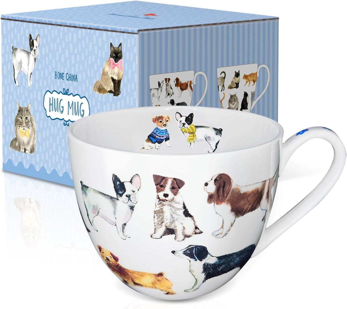 Cute Dog Mugs for Daily Coffee and Tea, Premium 20 oz Bone China Coffee Tea Hug Mug, Perfect Holiday and Birthday Gift for Dog Lovers, Designed in England by Harvest Green Studio