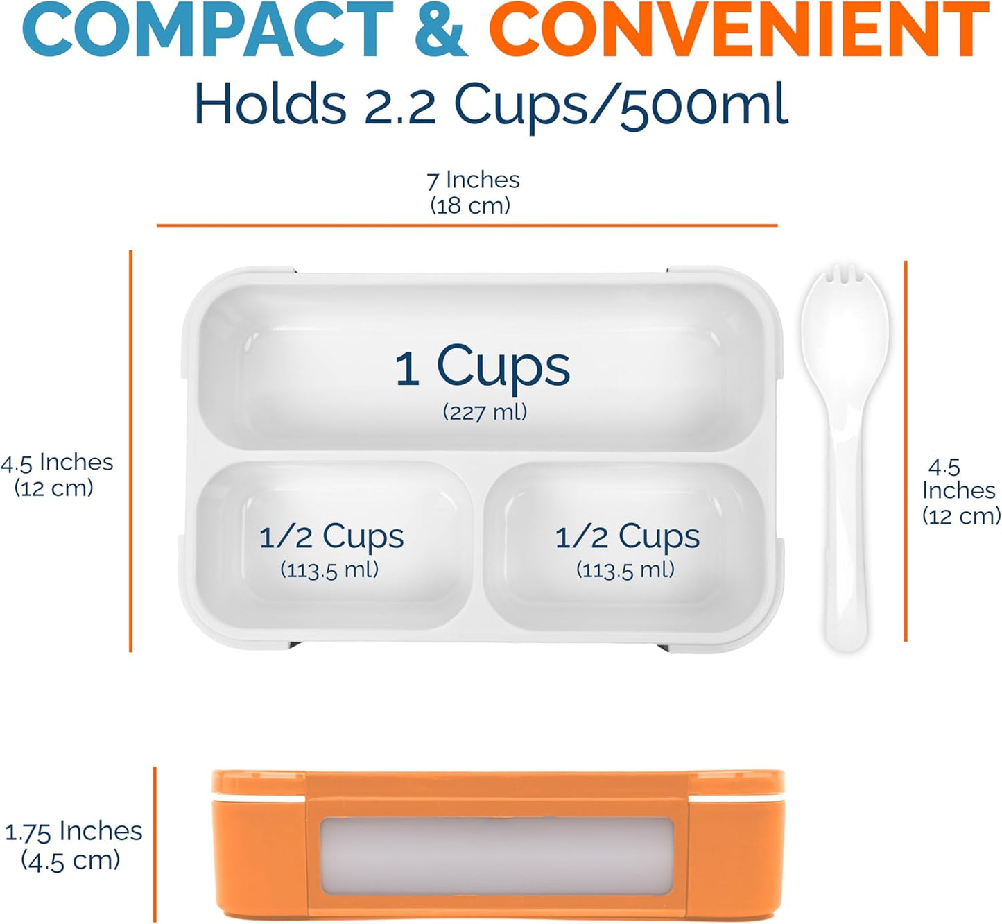 MINI Lunch-Box Snack Containers for Kids | SMALL Bento-Box Portion Container | Leak-proof Boxes for School Work Travel | Best for Adults Boys or Girls | Blue + Orange Set of 2