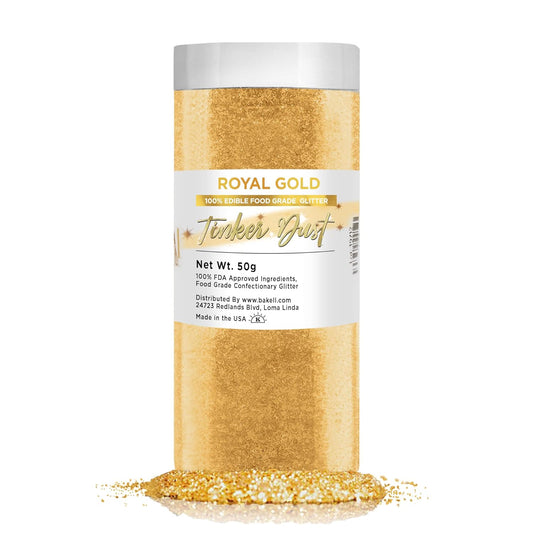 BAKELL Royal Gold Edible Glitter, 50 Grams | TINKER DUST Edible Glitter | KOSHER Certified | 100% Edible Glitter | Cakes, Cupcakes, Cake Pops, Drinks, Dessert Vegan Glitter & Dusts (50g, Royal Gold)