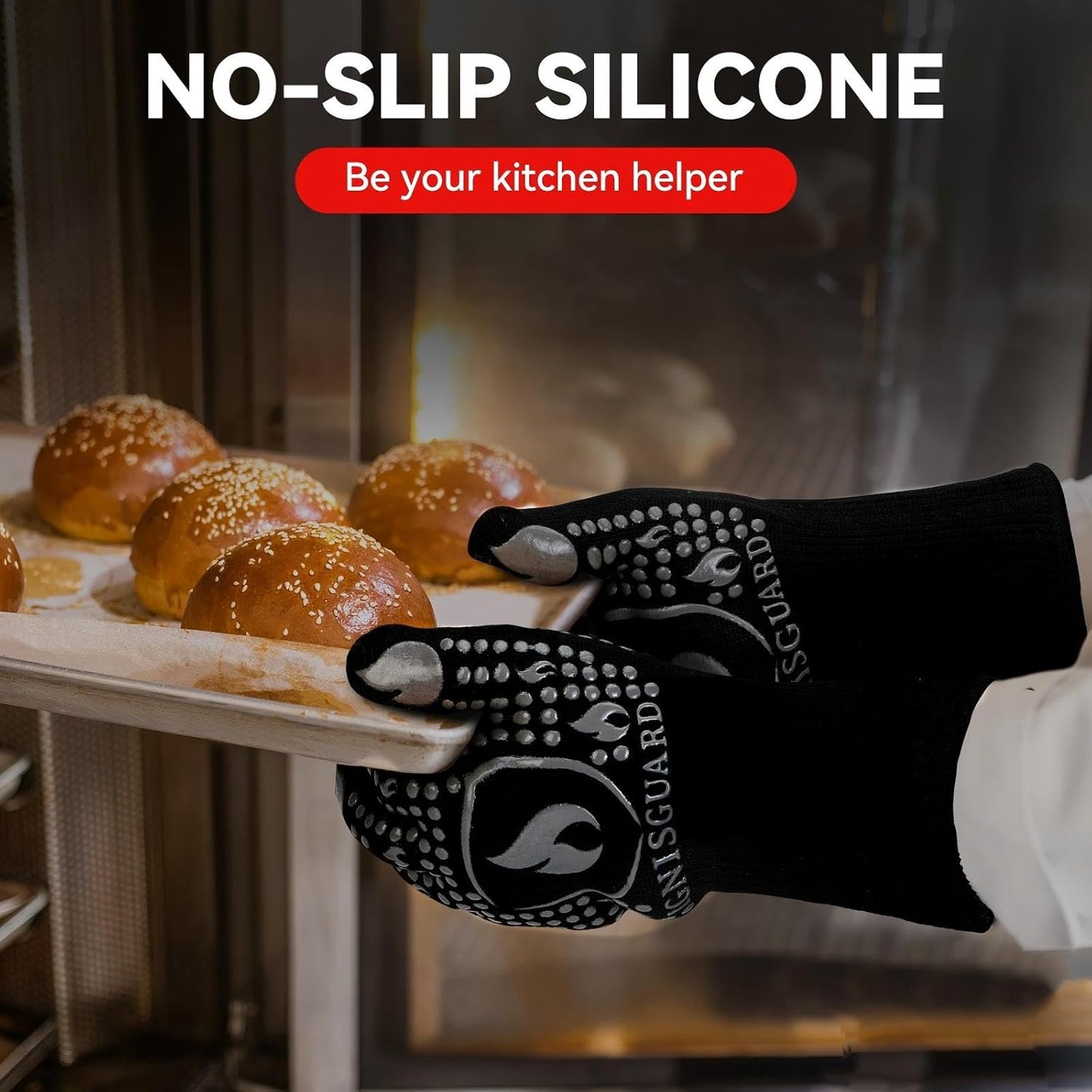 BBQ & Grill Gloves, Oven Gloves, 1472°F Silicone Oven Mitts Heat Resistant Grilling Gloves Fireproof Non-Slip for Barbecue Cooking Baking Smoking, 1-Pair Gray（L）