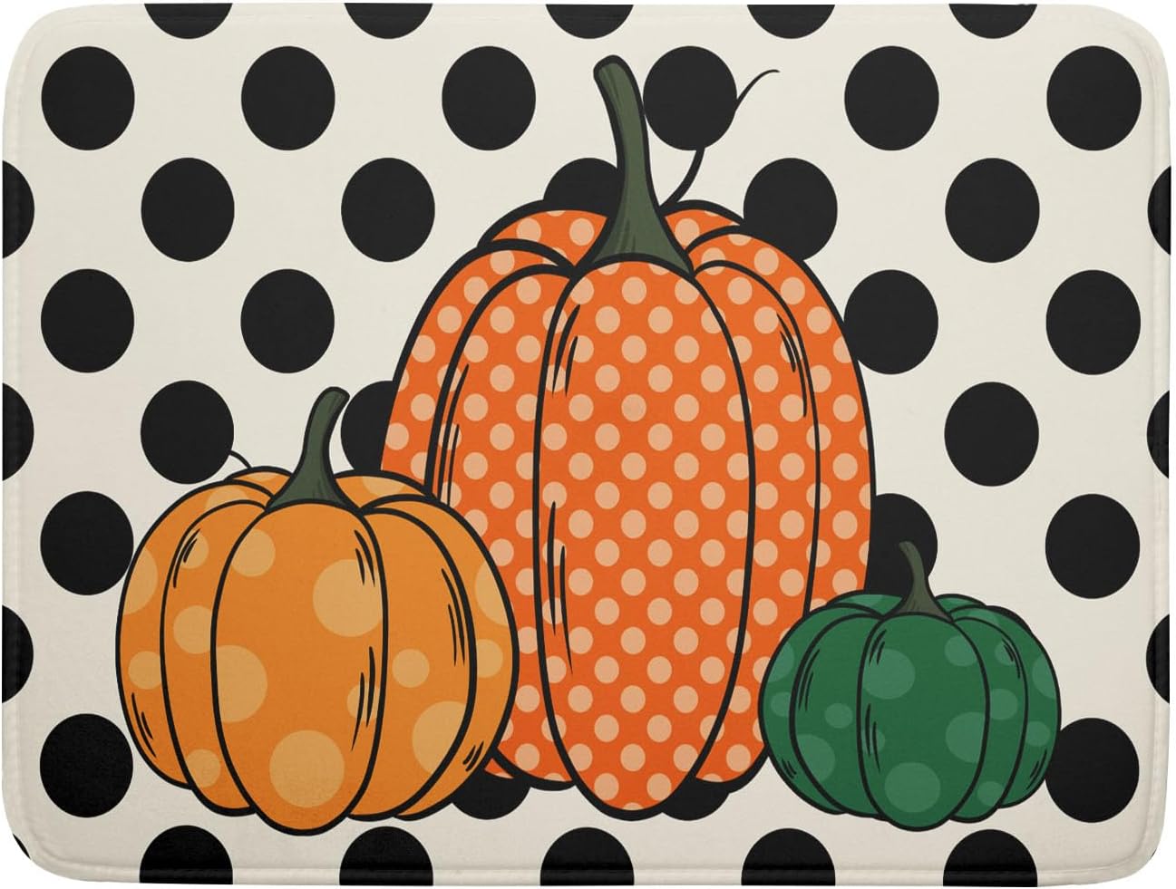 Autumn Pumpkin Dish Drying Mat for Kitchen Counter,Black Round Dot Decoration Drying Mat 18 x 24 Inch with Absorbent Reversible Microfiber Dish Drying Pad Dish Rack Drainer Mat for Coffee Bar