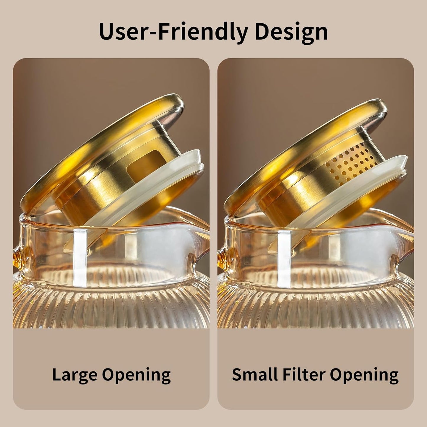 Glass Pitcher with Lid, 68 oz/ 2 Liter Amber Classic Vertical Stripes Water Pitcher,Glass Water Carafe for Cold Brew, Coffee, Lemonade, Iced Tea,Beverage, Heat Resistant Water Glass Jug