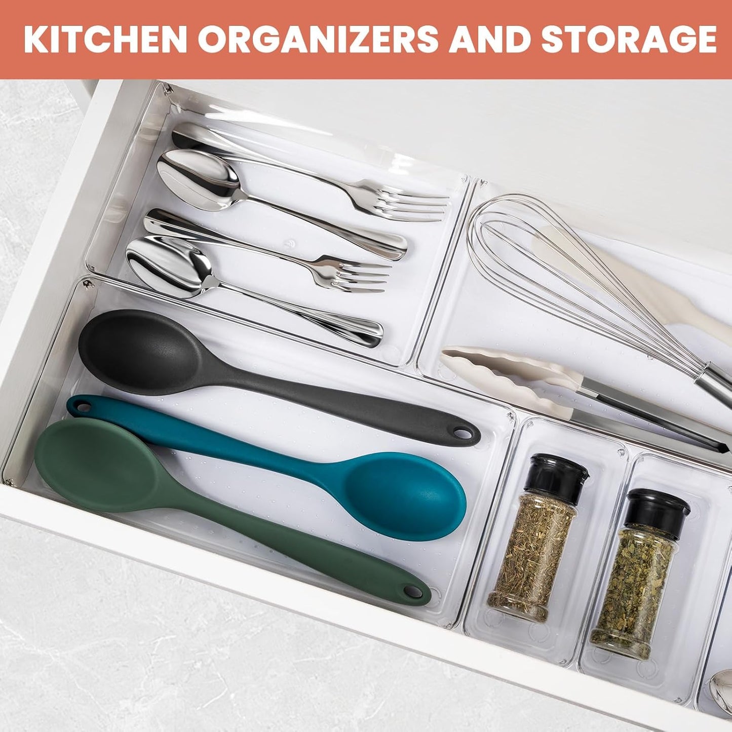 Large Clear Plastic Drawer Organizer 28 Pack - 5 Sizes (XL to small) Acrylic Drawer Organizer Trays for Kitchen Utensils, Gadgets, Bathroom, Vanity and Makeup, Office - Everything Can Be Organized!