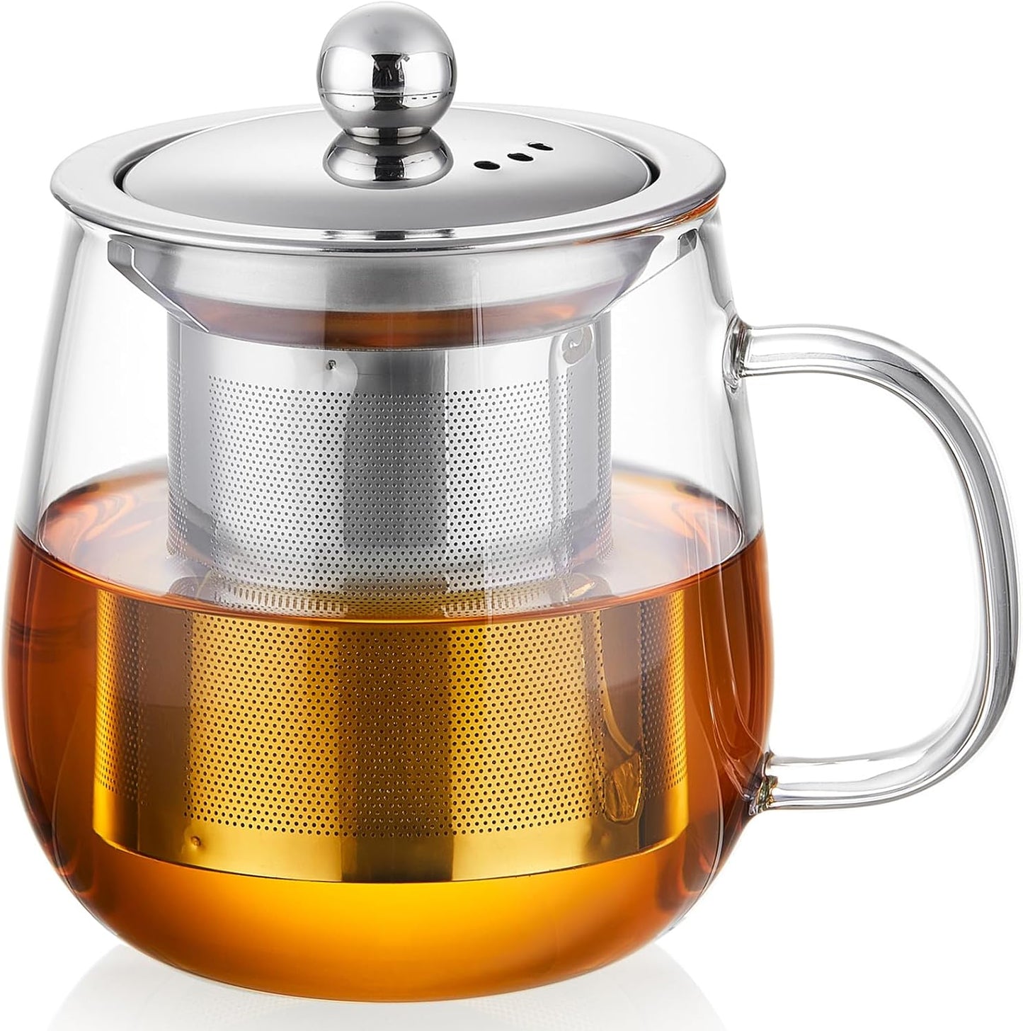 Glass Tea Cup with Infuser and Lid, 14.5oz/450ml Large Borosilicate Glass Teacup with Stailess Steel Filter, Clear Mug for Loose Leaf Blooming Tea, Dishwasher Safe - Tea Maker Gift