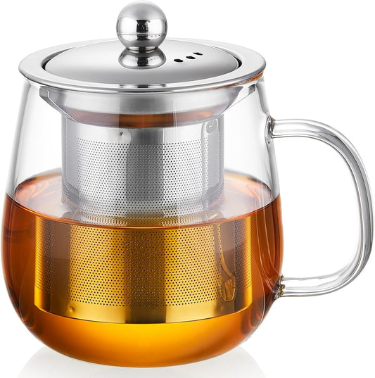 Glass Tea Cup with Infuser and Lid, 14.5oz/450ml Large Borosilicate Glass Teacup with Stailess Steel Filter, Clear Mug for Loose Leaf Blooming Tea, Dishwasher Safe - Tea Maker Gift