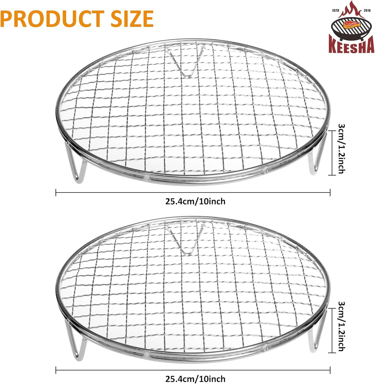 Cooling Rack - 10" & 8.3" 304 Stainless Steel Dish Rack for Cooking and Baking - Premium Steamer Rack, Canning Rack - Stackable Cake Cooling Rack - Set of 2