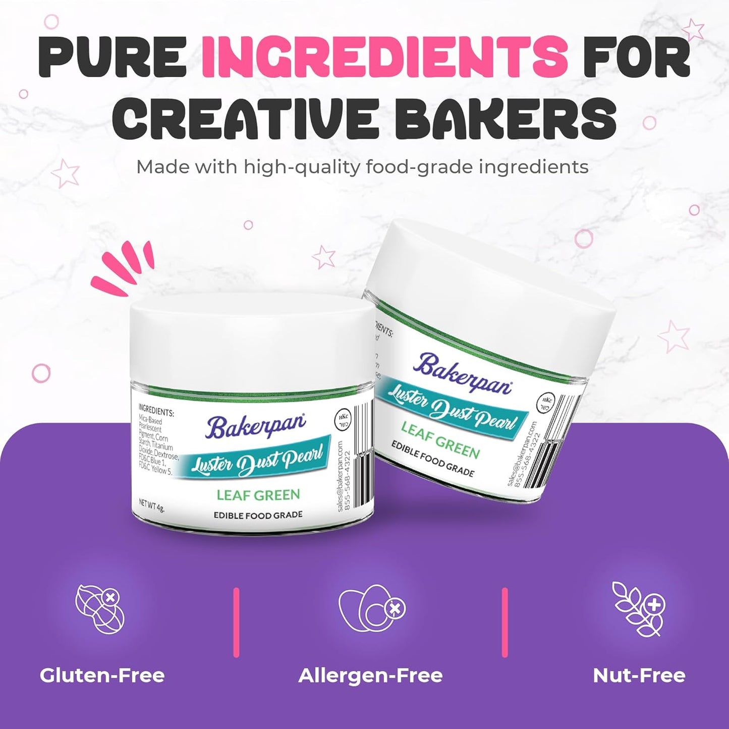 Bakerpan Pearl Luster Dust Edible, Leaf Green Edible Glitter for Cocktails, Set of 2-4 Grams Glitter for Cake Decorating, Cookies, Chocolates and Candies, Drinks (Made in USA)