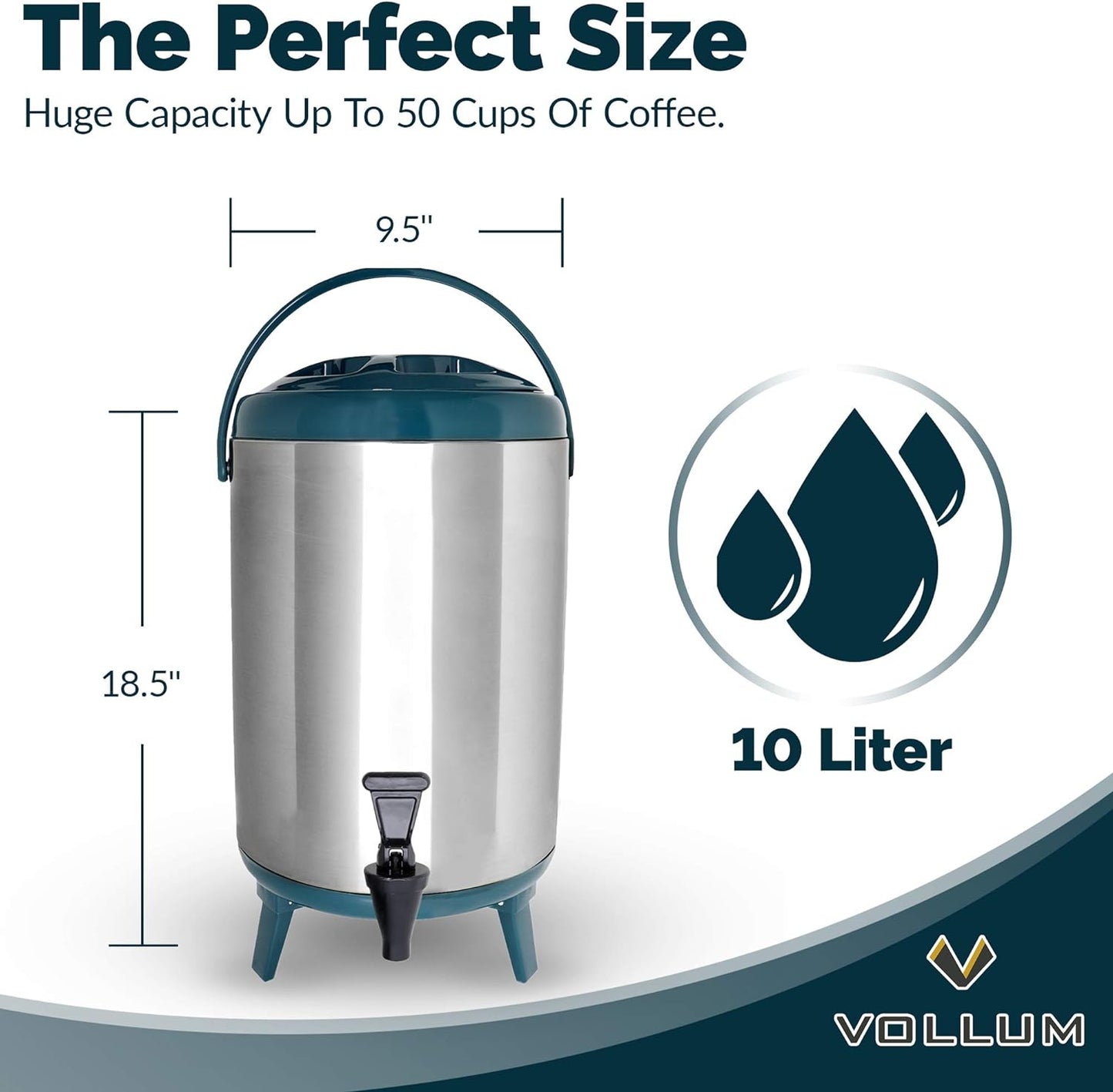 Stainless Steel Insulated Beverage Dispenser – Insulated Thermal Hot and Cold Coffee Carafe – 8 Liter Drink Dispenser with Spigot for Hot Water, Tea & Coffee, Cold Milk, Juice & More TEAL