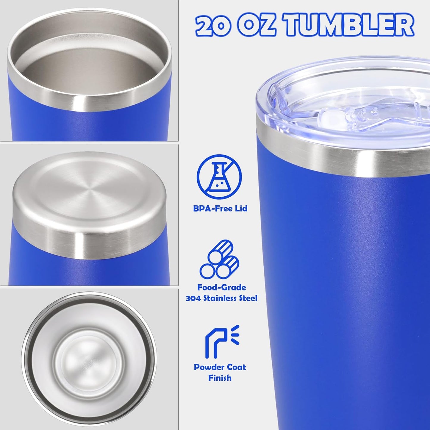 20oz Tumbler Stainless Steel Tumbler Cup with Lid Vacuum Insulated Double Wall Travel Mug, Durable Powder Coated Travel Coffee Tumbler Mug for Hot & Cold Drinks, Dark Blue,4 Pack