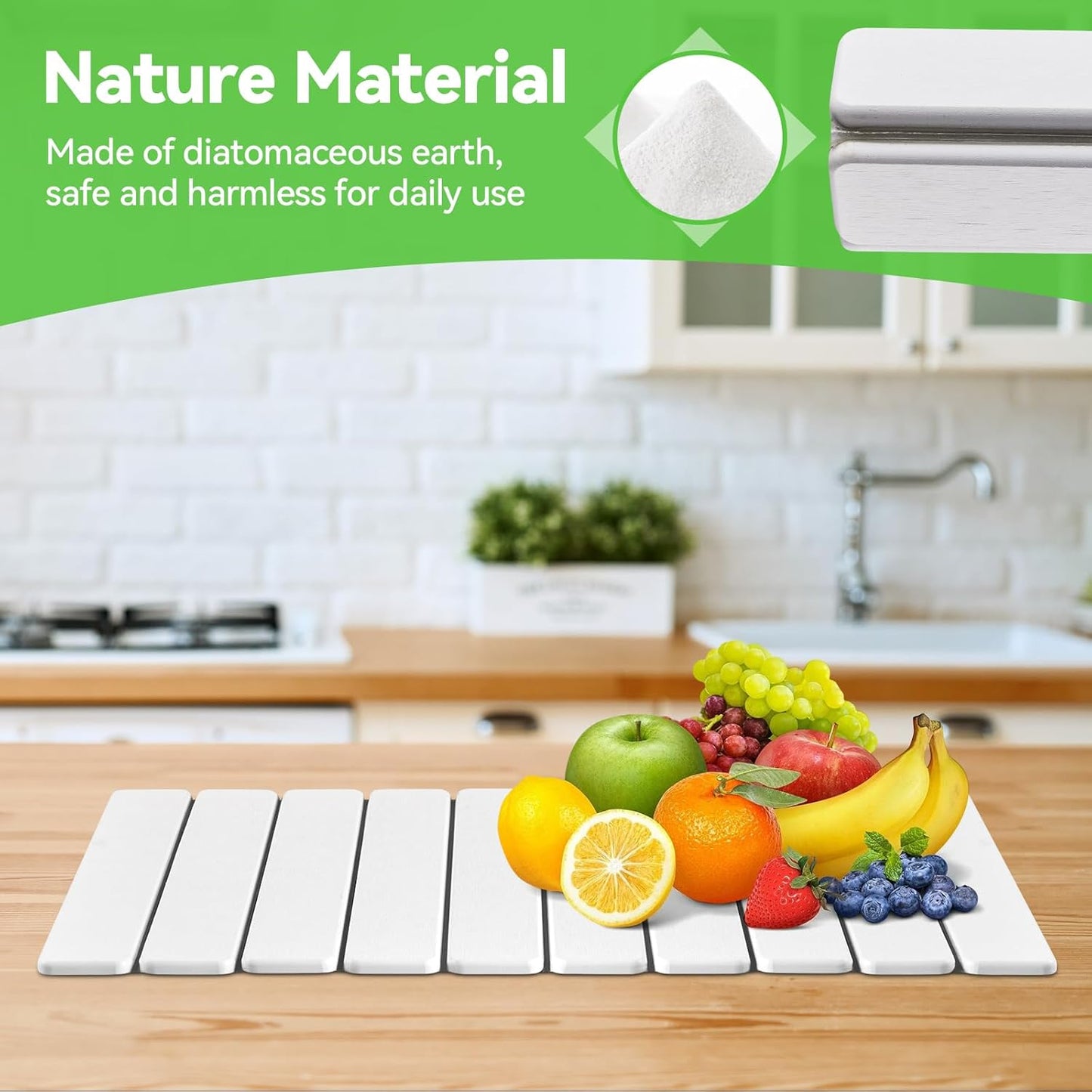 Large Stone Drying Mat for Kitchen Counter, Collapsible Quick Dry Stone Bath Mats for Bathroom, Ultra Absorbent Diatomaceous Earth Dish Stone Mat for Dishes Cups Cookware Countertop, 23.23'' x 15.4''