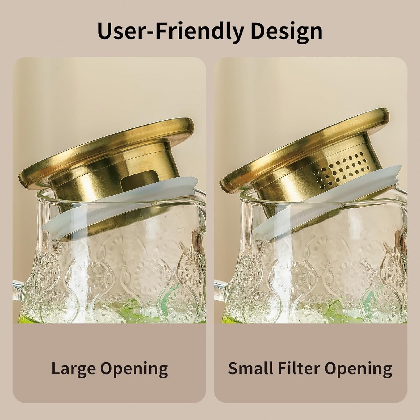 Glass Pitcher with Lid and Handle, 2 PACK 68 oz/2 Liter Vintage Flower Design Fridge Water Pitcher, Borosilicate Glass Water Carafe for Hot/Cold Water,Coffee,Iced Sun Tea,Heat Resistant