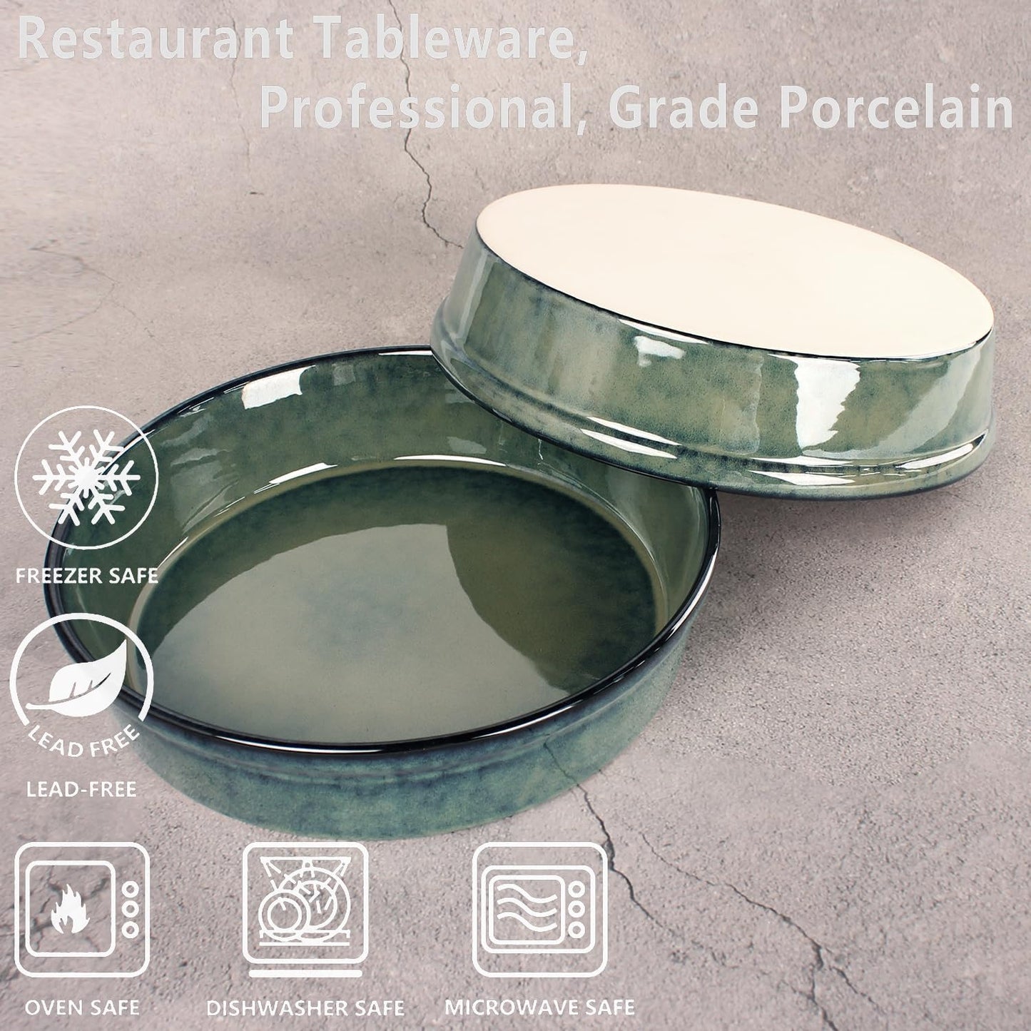 Ceramic Pie Pan Quiche Dish 2.3 Quart Baking Pan, 11 Inch Round Au Gratin Baking Dishes, Non-Stick Tart Pan, Pie Plate for Apple, Oven, Dishwasher and Microwave Safe