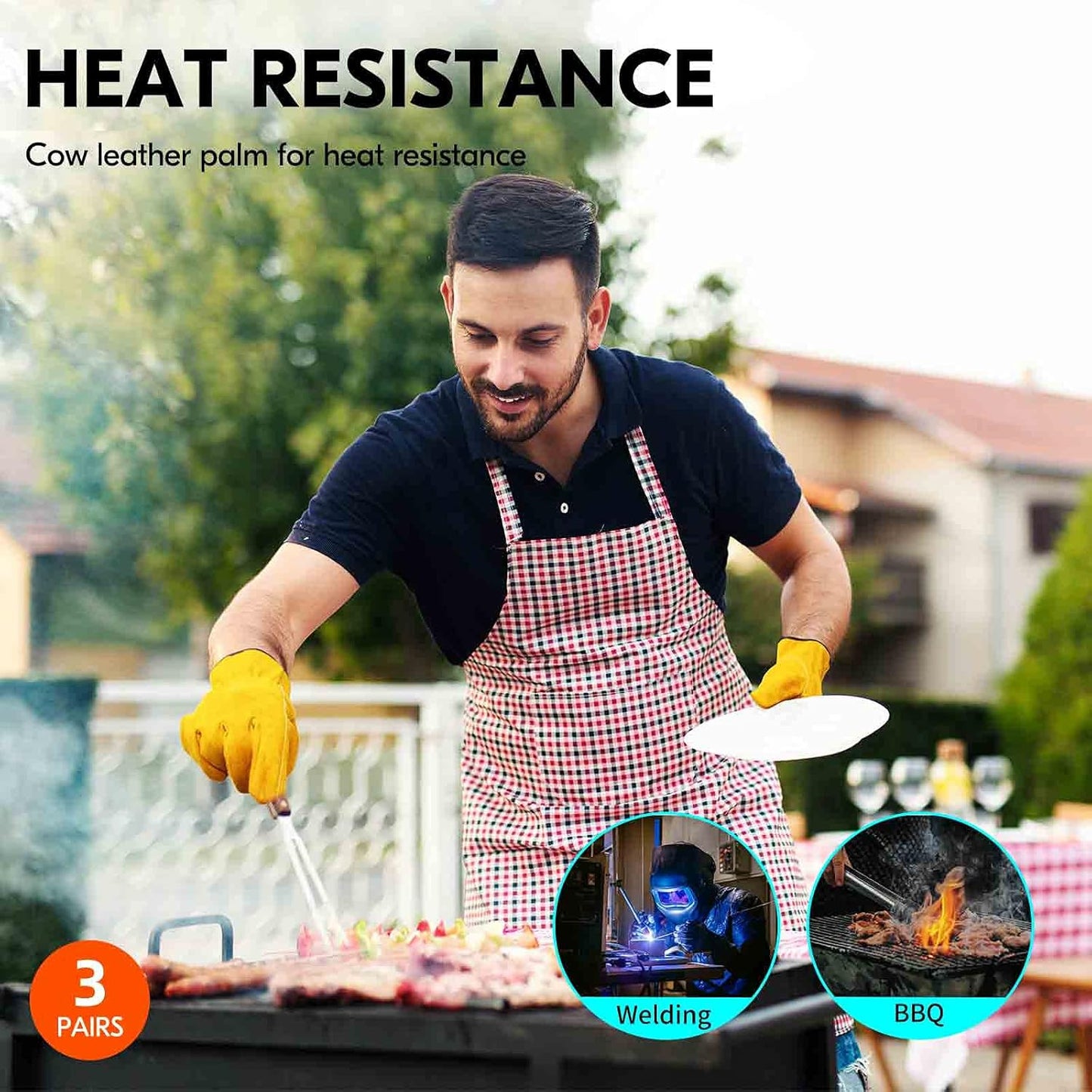 Vgo... 3-Pairs Unlined Cowhide Split Leather Work and Driver Gloves, for Heavy Duty, Truck Driving, Warehouse, Gardening, Farm (Size M, Gold, CB9501)