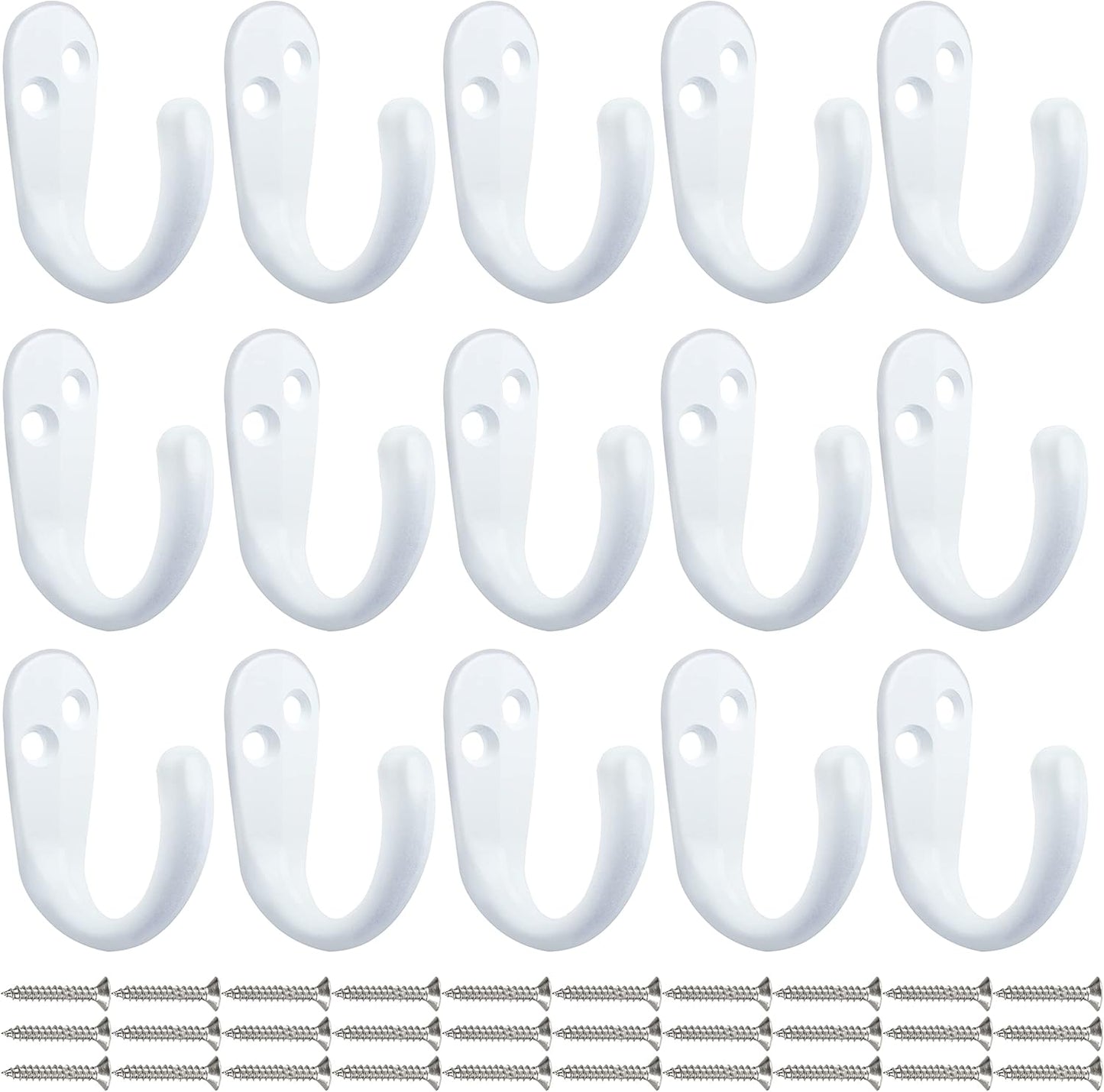 IBosins 15PCS Coat Hooks Wall Mounted Single Prong Robe Hook for Hanging Towel Hooks with 30 Screws for Bags, Hat, Cap, Scarf, Cup (White)