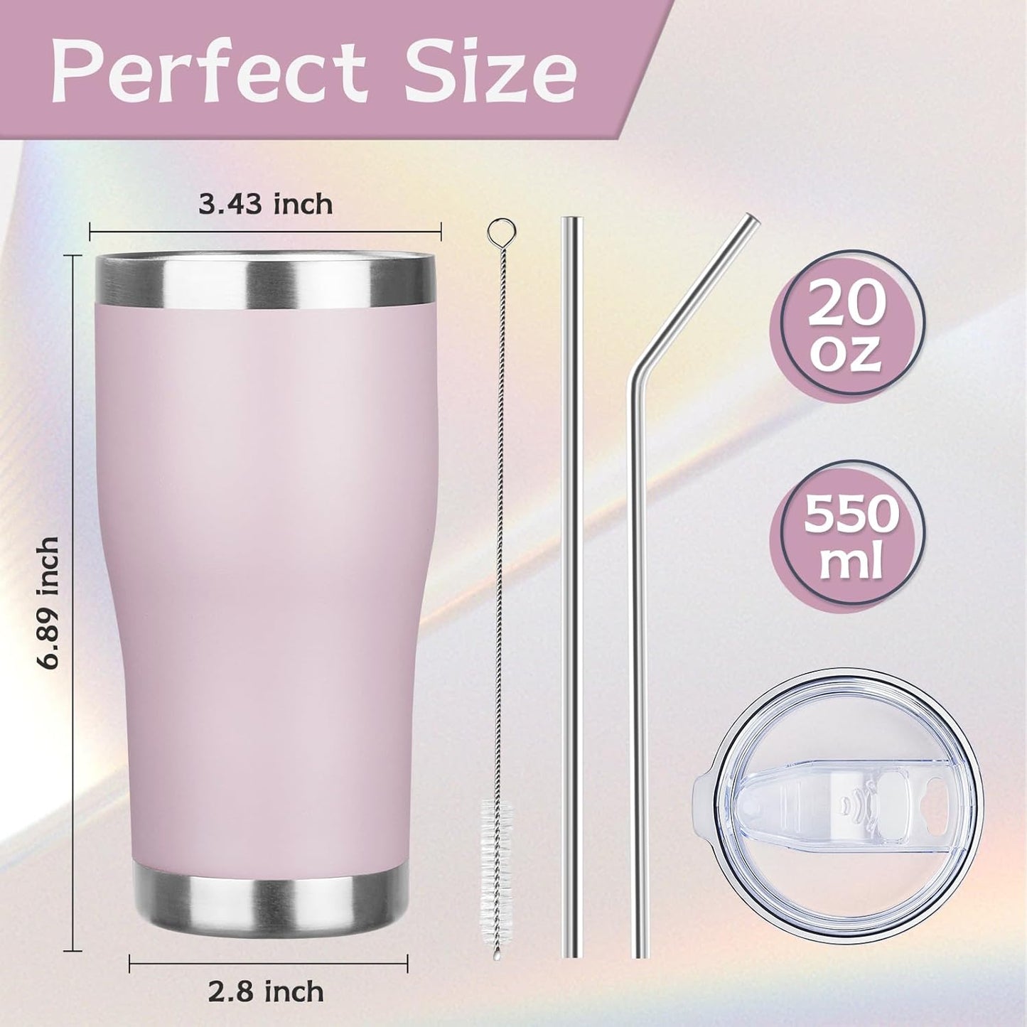 MEZMUT 1 Pack 20oz Insulated Coffee Tumbler with Lid and Straw Double Wall Vacuum Insulated Cup Stainless Steel Travel Mugs Leakproof Powder Coated Tumbler for Indoor Outdoor(Lavender)