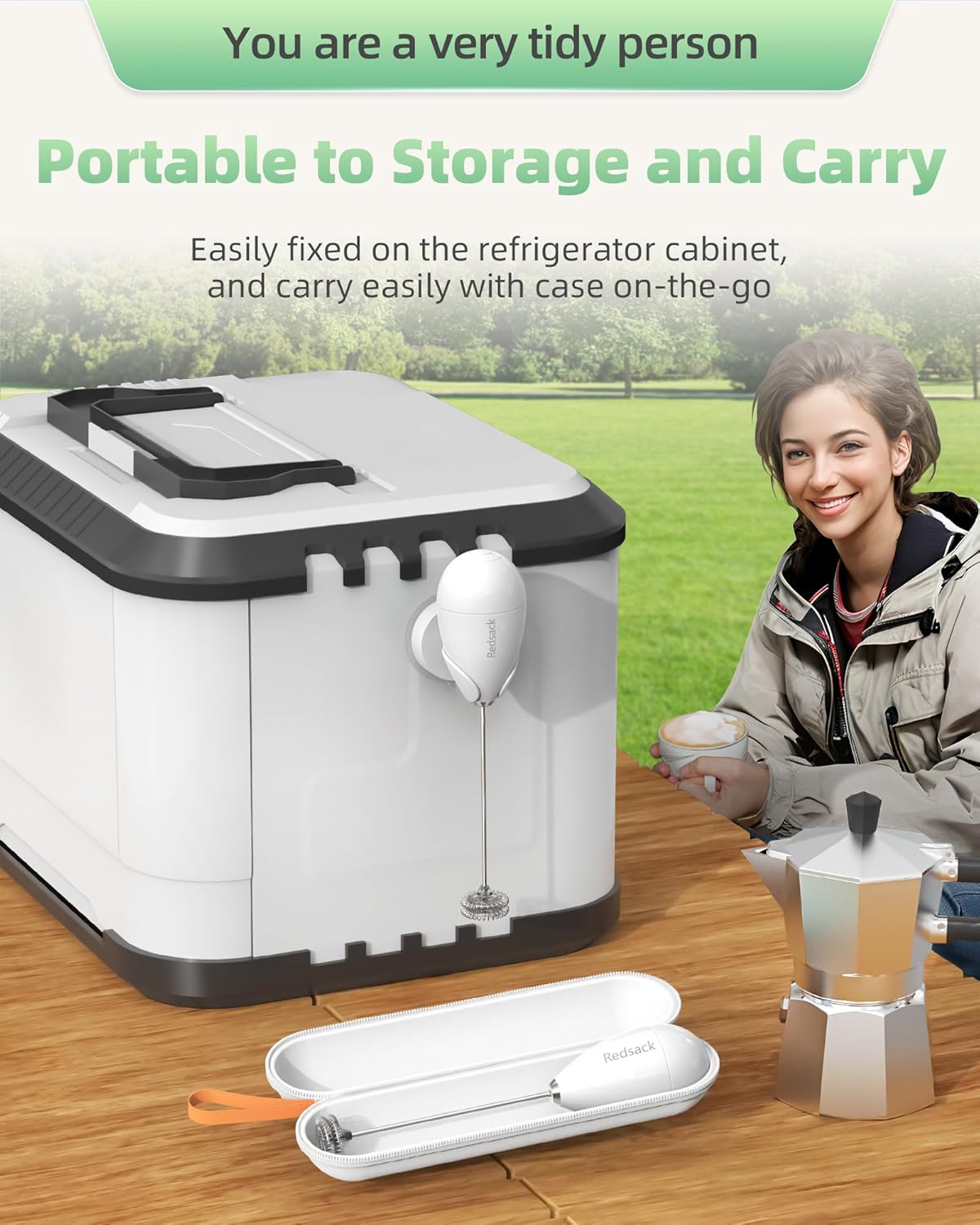 Rechargeable Milk Frother Handheld, Travel Portable Frother Wand for Coffee, USB C Electric Whisk with Stand & Case, Waterproof Hand Drink Mixer for Lattes, Cappuccino, Matcha, Egg (White)