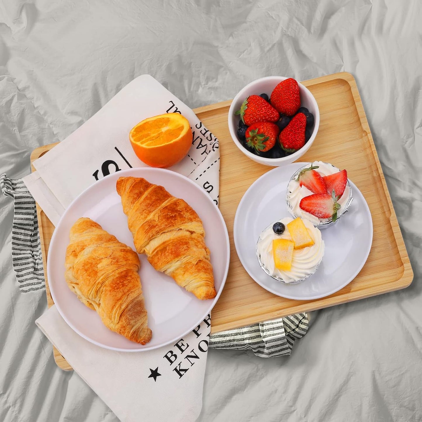 Bamboo Serving Tray with Handles – Premium 15”x10” Lightweight Bamboo Tray for Breakfast in Bed, Coffee Table, BBQ, Kitchen, Ottoman & Party – Perfect for Lap, Couch & Gifting