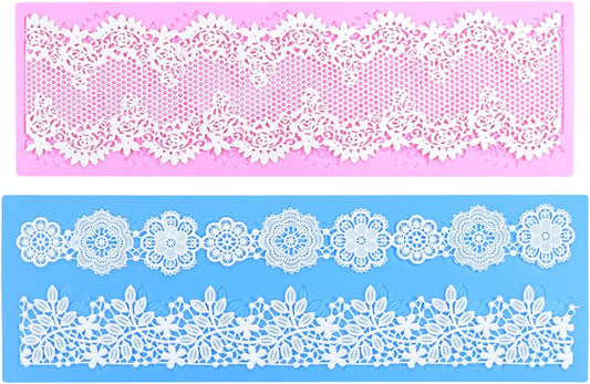 Embossing Lace Fondant Mold, Multi Circle Flowers Lace Mat Wedding, Silicone Molds for Cake Decorating Tool, Cake Lace Molds Set of 2