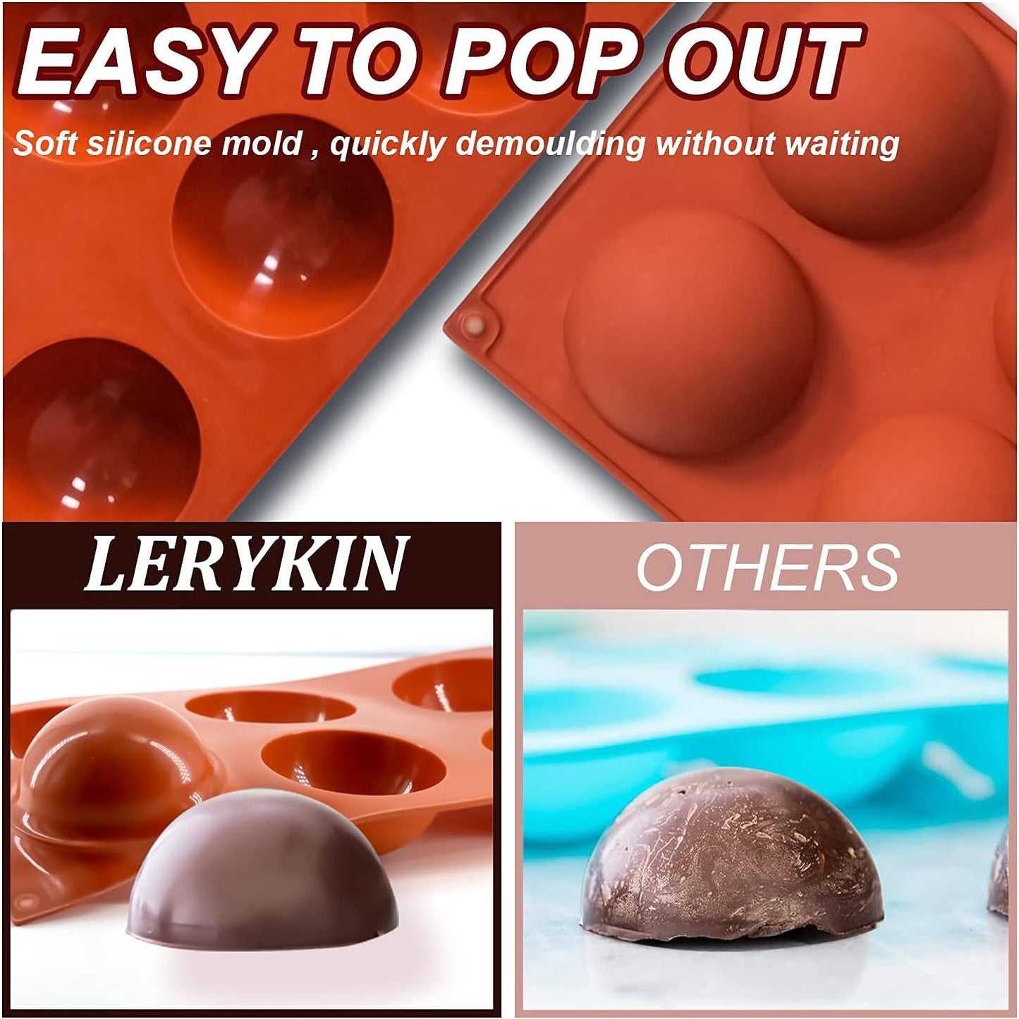 2 Pack Large 6-Cavity Semi Sphere Silicone Molds, Non-Stick Baking Mold for Making Standard Size Hot Chocolate Bomb, Cake, Jelly, Dome Mousse