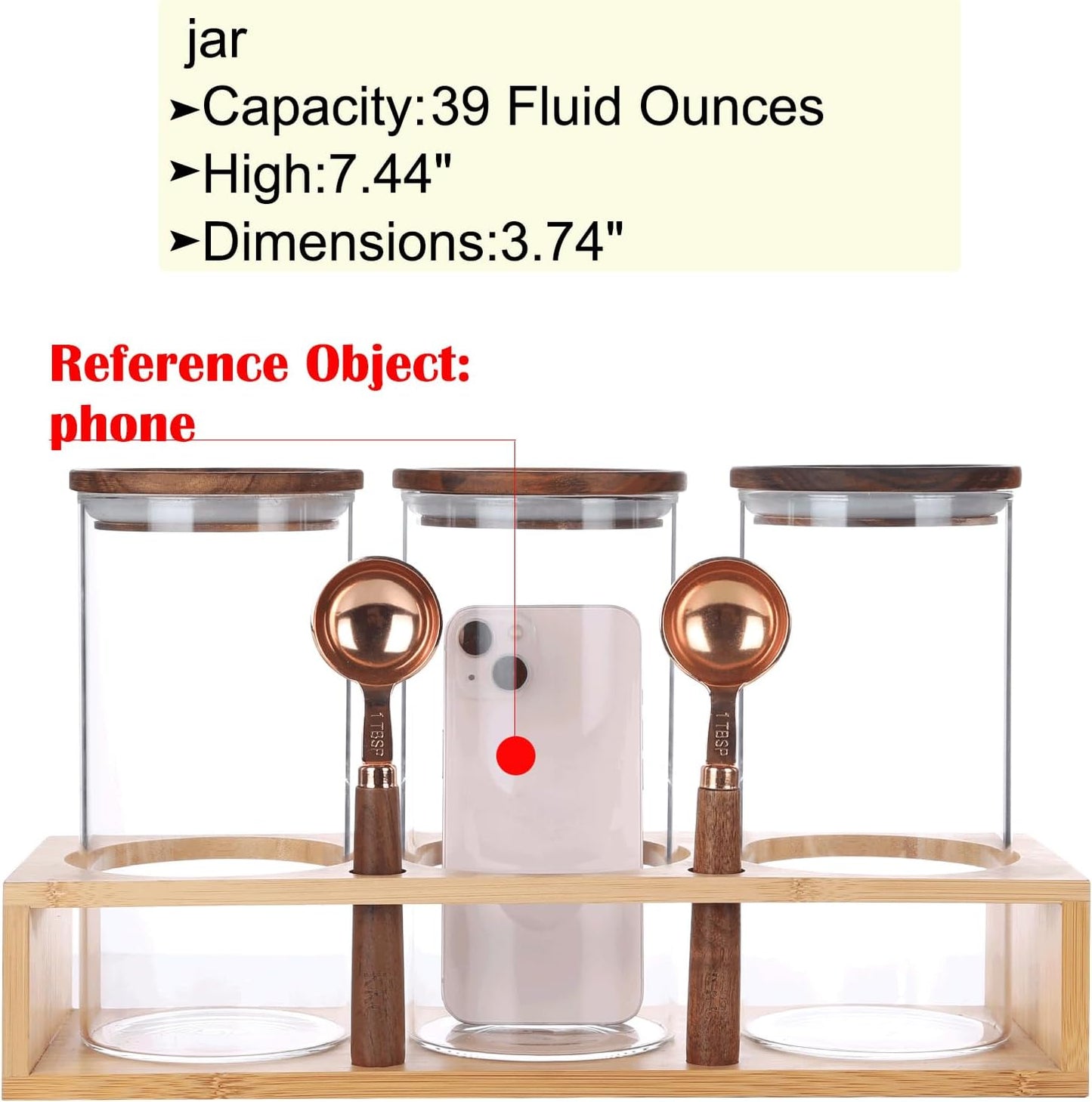 KKC HOME ACCENTS Sealed Glass Food Storage Containers with Airtight Wood Lids and Scoops for Kitchen Counter,Air Tight Sealed Glass Jars for Coffee,Loose Leaf Tea,Brown Sugar,39 Fluid Ounces