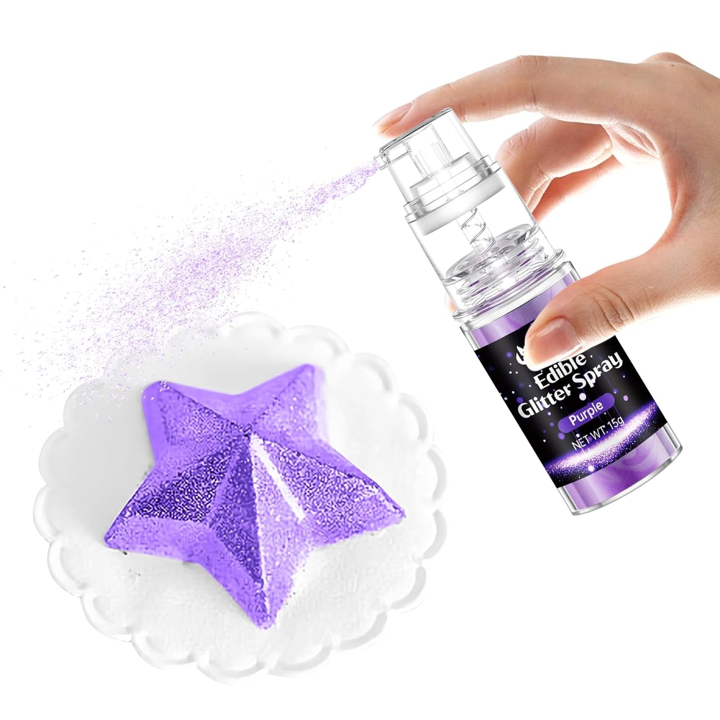 Purple Edible Glitter Spray - 15g Edible Purple Glitter for Cakes Food Grade Shimmer Powder Cake Spray for Cookie Decorating Chocolate Strawberry