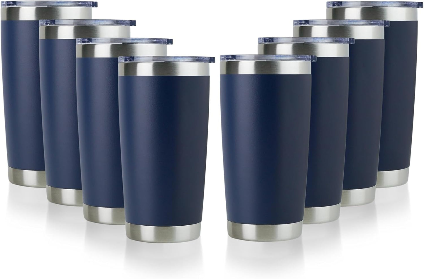 DOMICARE 20oz Stainless Steel Tumbler Bulk with Lid, Double Wall Vacuum Insulated Travel Mug, Powder Coated Coffee Cup (Powder Navy, 8)