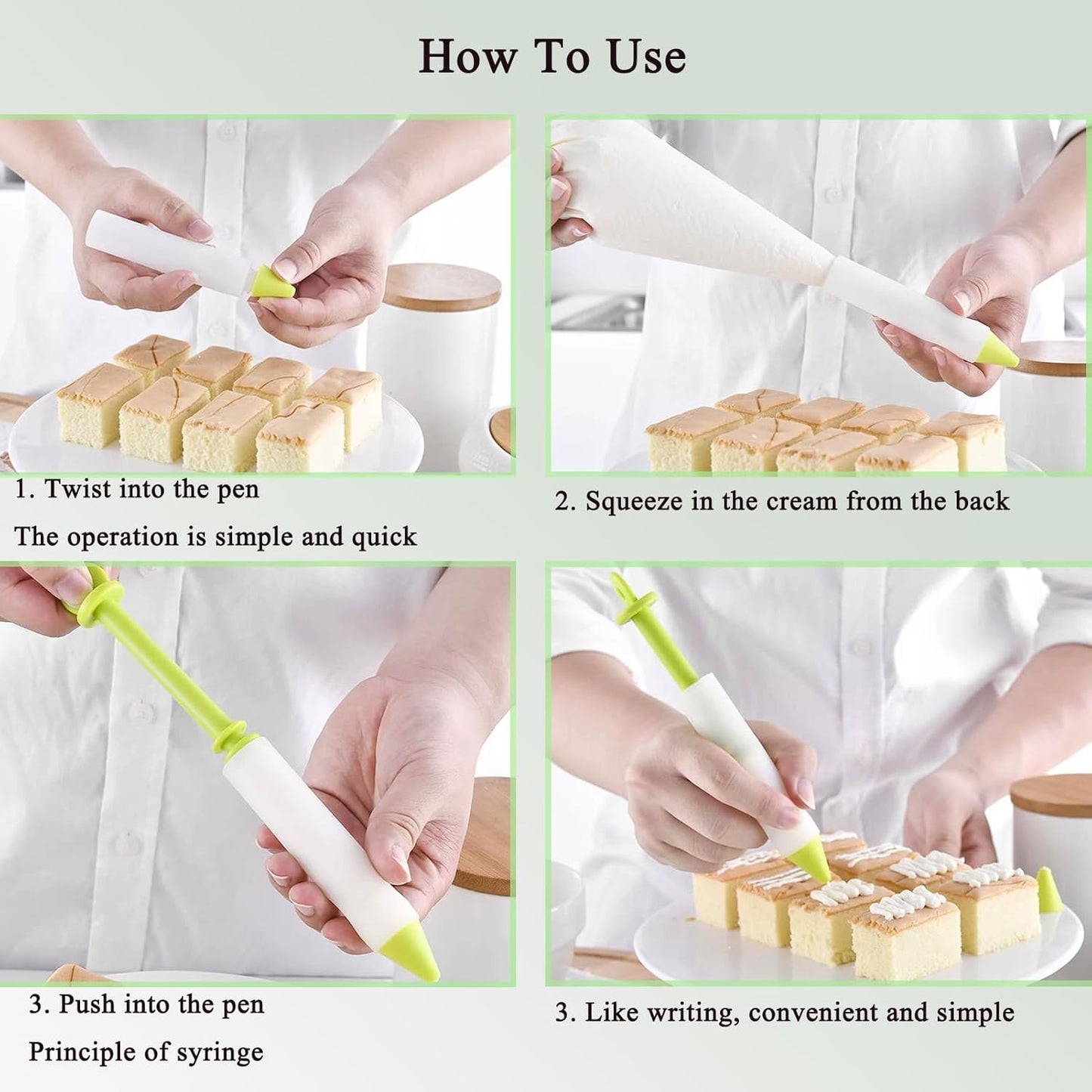 Cake Decorating Pen Dessert Decorating Tool, Silicone Food Syringe Cylinder with 4 Heads Cookie Icing Piping Nozzles Used for Chocolate Jam, Lettering, Drawing, Cream (5 pack)