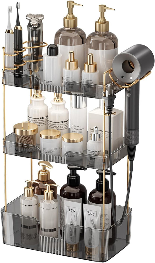 YCIA&DONE Bathroom Counter Organizer, Large Makeup Organizer Countertop, Shelf Storage, Vanity Tray, Easily Assemble for Bathroom Organizers and Storage, Undersink, Cabinet, 3 Tiers Grey