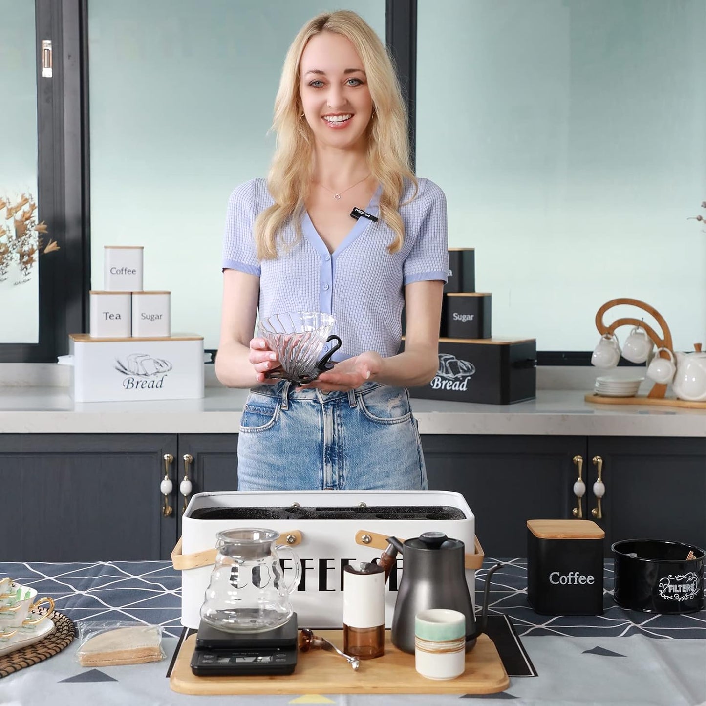 Pour Over Coffee Maker Set Coffee Kettle Scale Server Dripping Cup Bean Grinder Filter Paper Ceramic Cup ALL in 1 Great Portable Metal Box for Traveling Excellent Coffee Gift