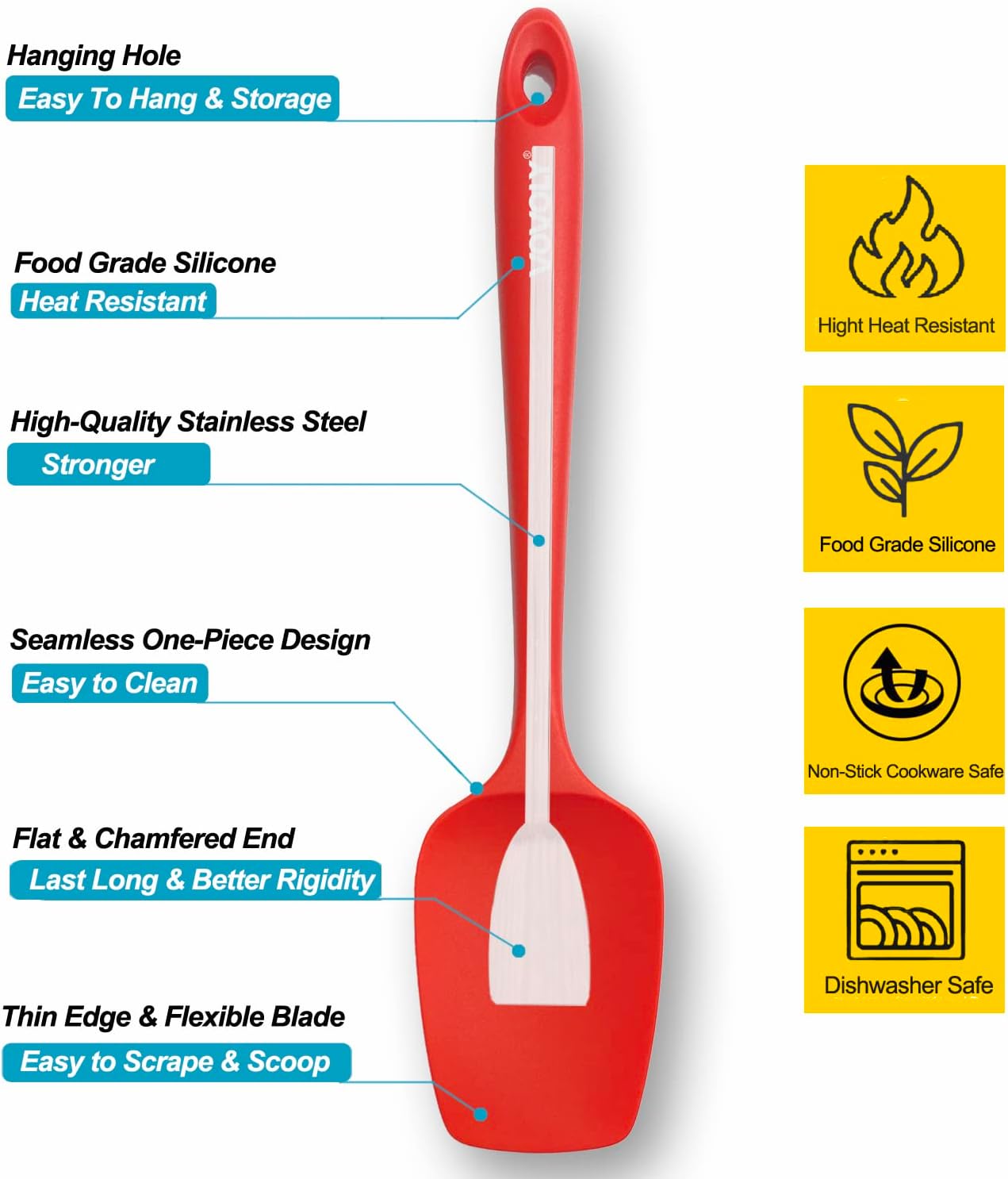 Silicone Spatula Set, High Heat Resistan Rubber Spoon Spatula, Non-Stick Spoonula with Seamless One Piece Design, Flexible Scrapers Baking Mixing Tool,3 Pack,Red